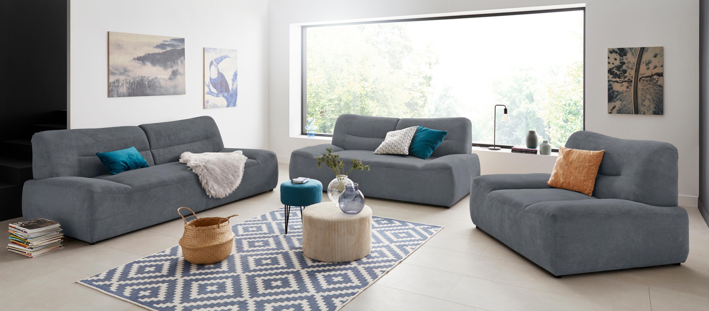 DOMO collection 2-Sitzer »Cesena modernes Sofa mit flachen Armlehnen, komfortabel«, fester Sitzkomfort, frei im Raum stellbar
