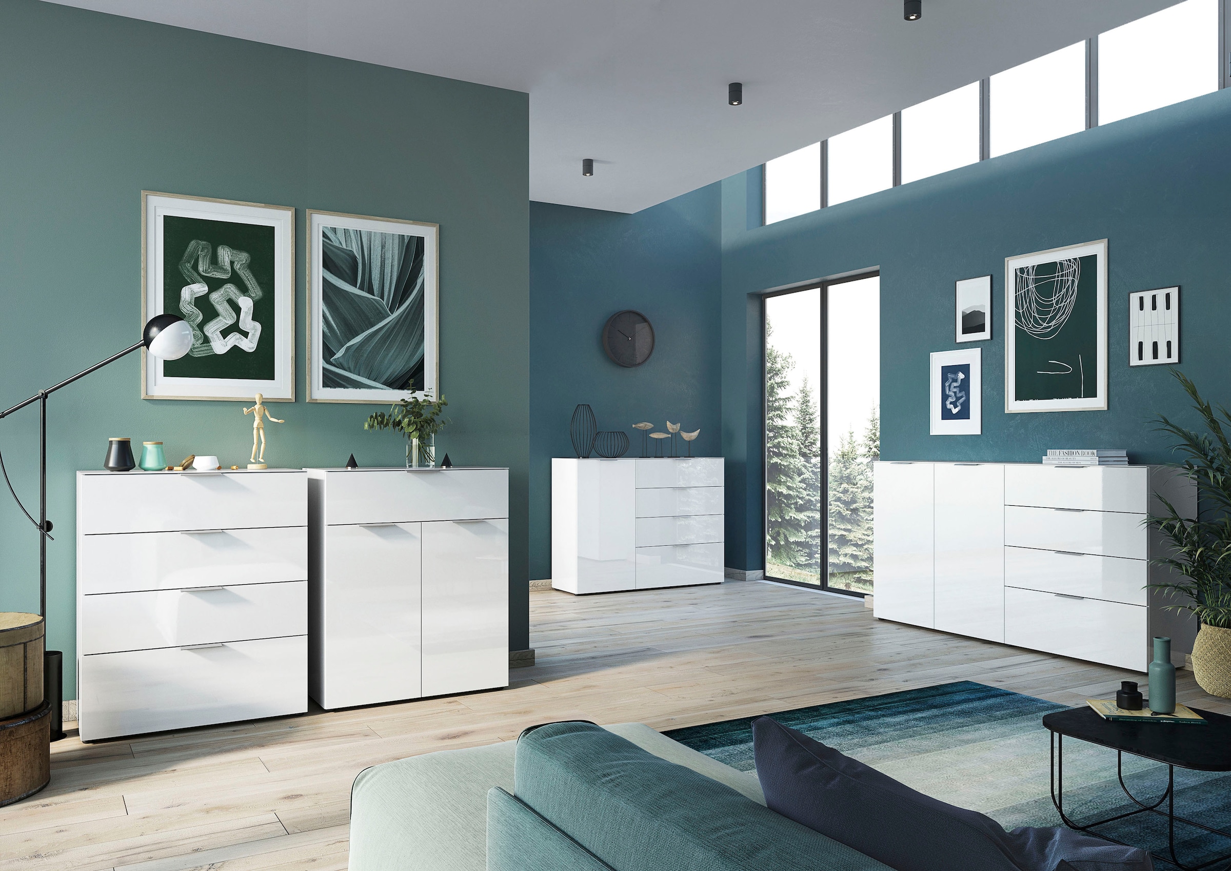 GERMANIA Sideboard »Oakland«, in 2 Breiten, Fronten und Oberboden mit Glasauflage