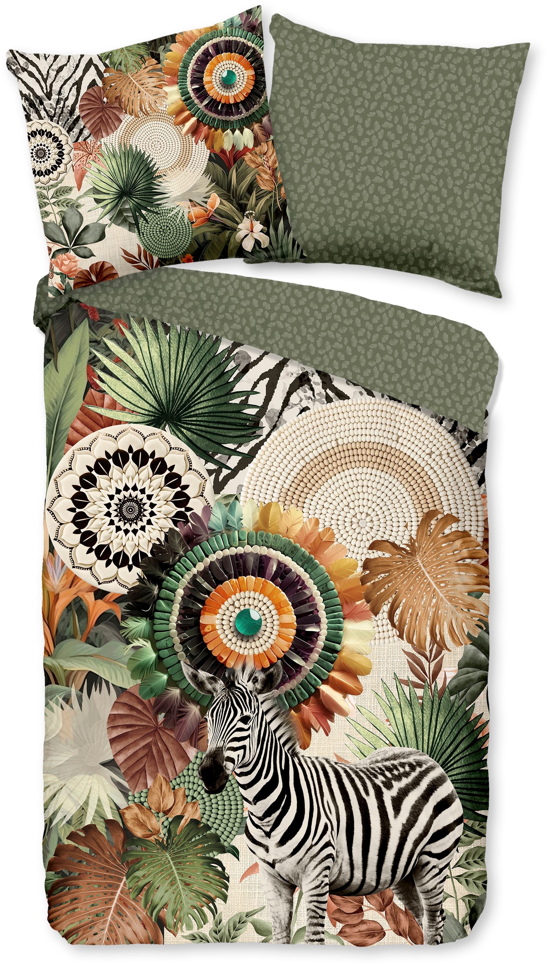 hip Wendebettwäsche »Janay« 2 Satin, Reißverschluss, Wendeoptik, Mandala, Zebra, grün