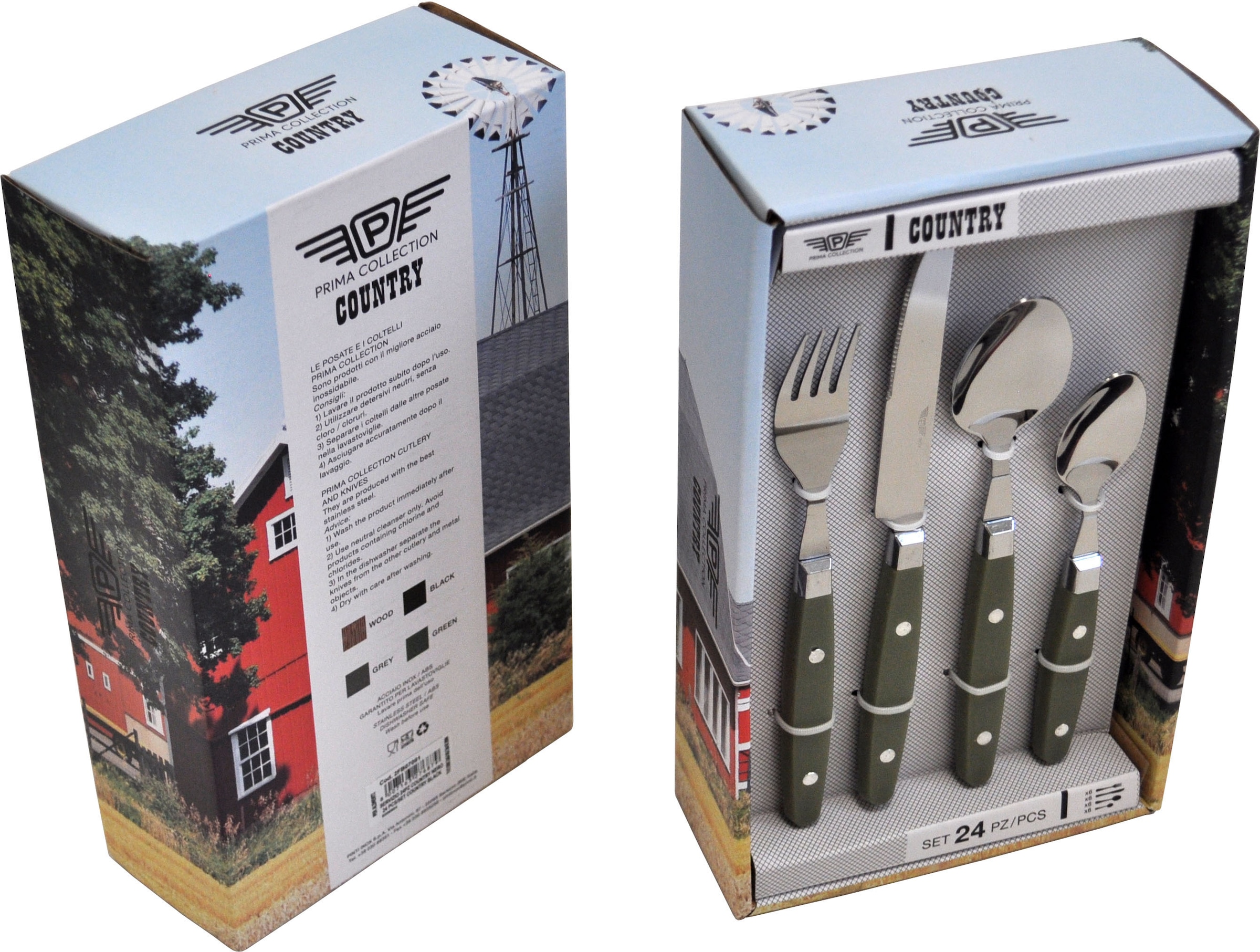 PINTINOX Besteck-Set »Country«, (Set, 24 tlg.), Kunststoffgriff in Holzoptik, spülmaschinengeeignet