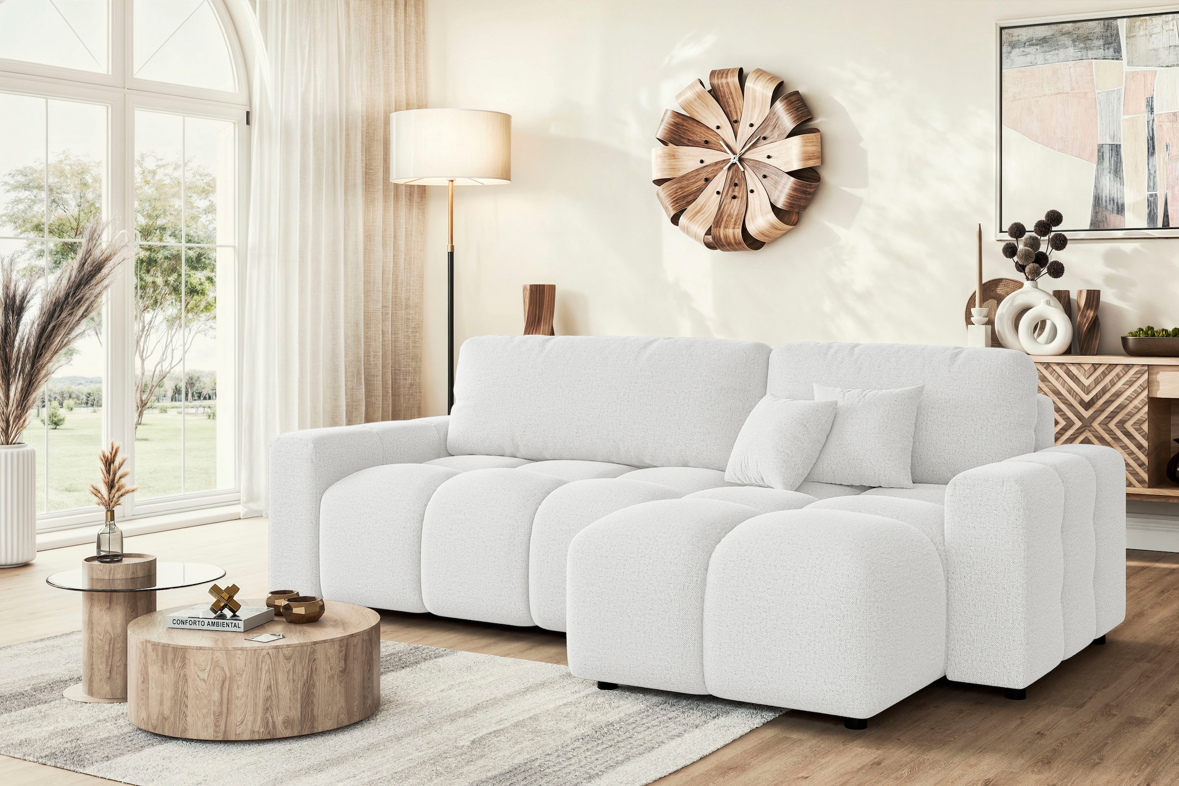 Home affaire Ecksofa »FELICI, Schlafsofa 233cm, L-Form mit Recamiere beidseitig montierbar« Designsofa mit Bettfunktion und Bettkasten, Maße B/T/H: 233/142/88 cm