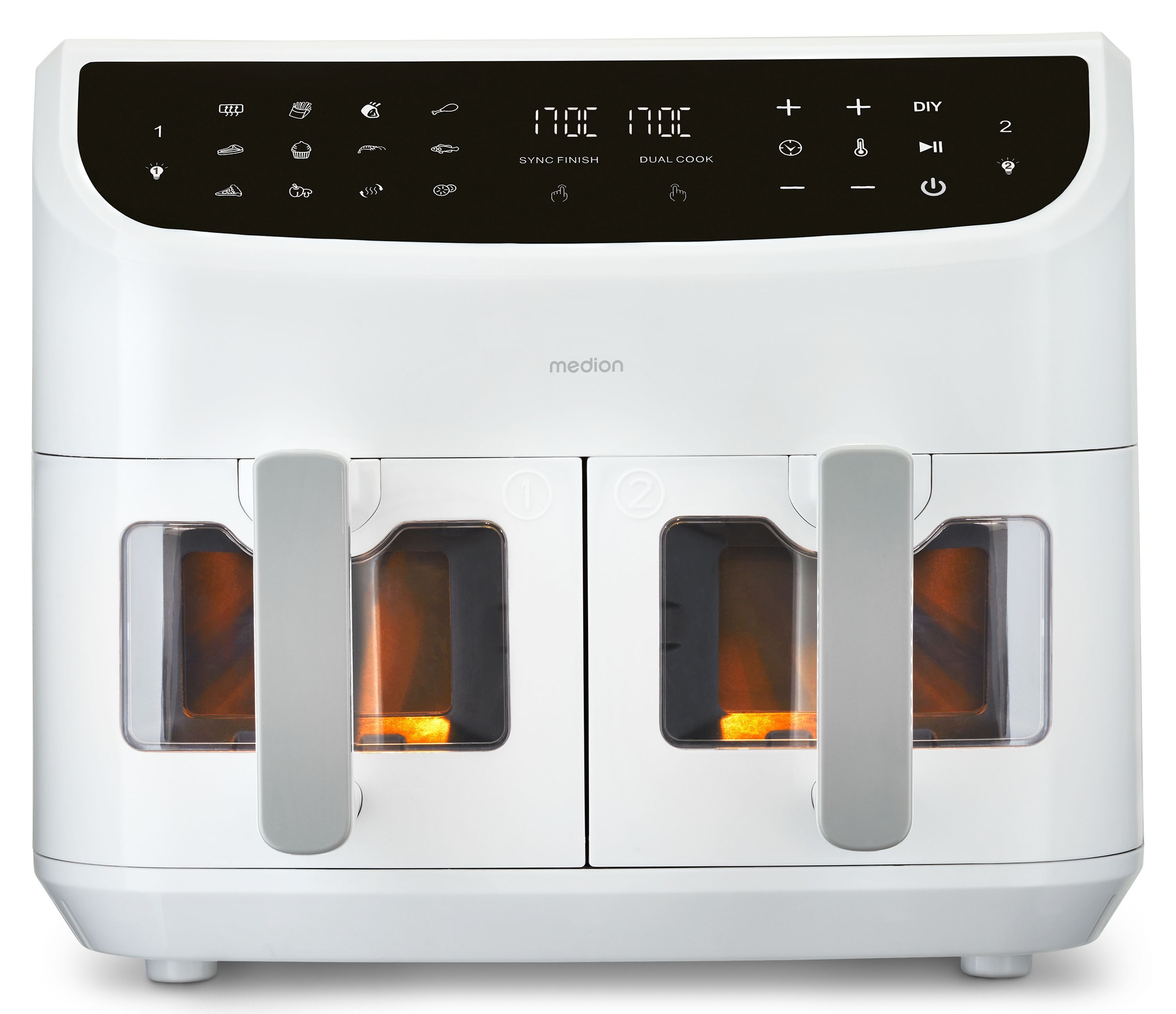 Medion® Heißluftfritteuse »P20 XL (MD 11760) 8,7 L Korbvolumen, 9 Automatikprogramme, Dual Cook«, 2400 W, Temperatur 50 - 200 °C, ILAG Beschichtung, Sync-Finish