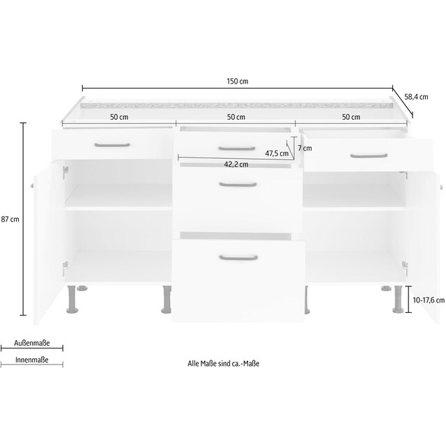 OPTIFIT Unterschrank »Elga«, (3 St.), mit Soft-Close-Funktion,  höhenverstellbaren Füßen, Breite 150 cm auf Raten kaufen