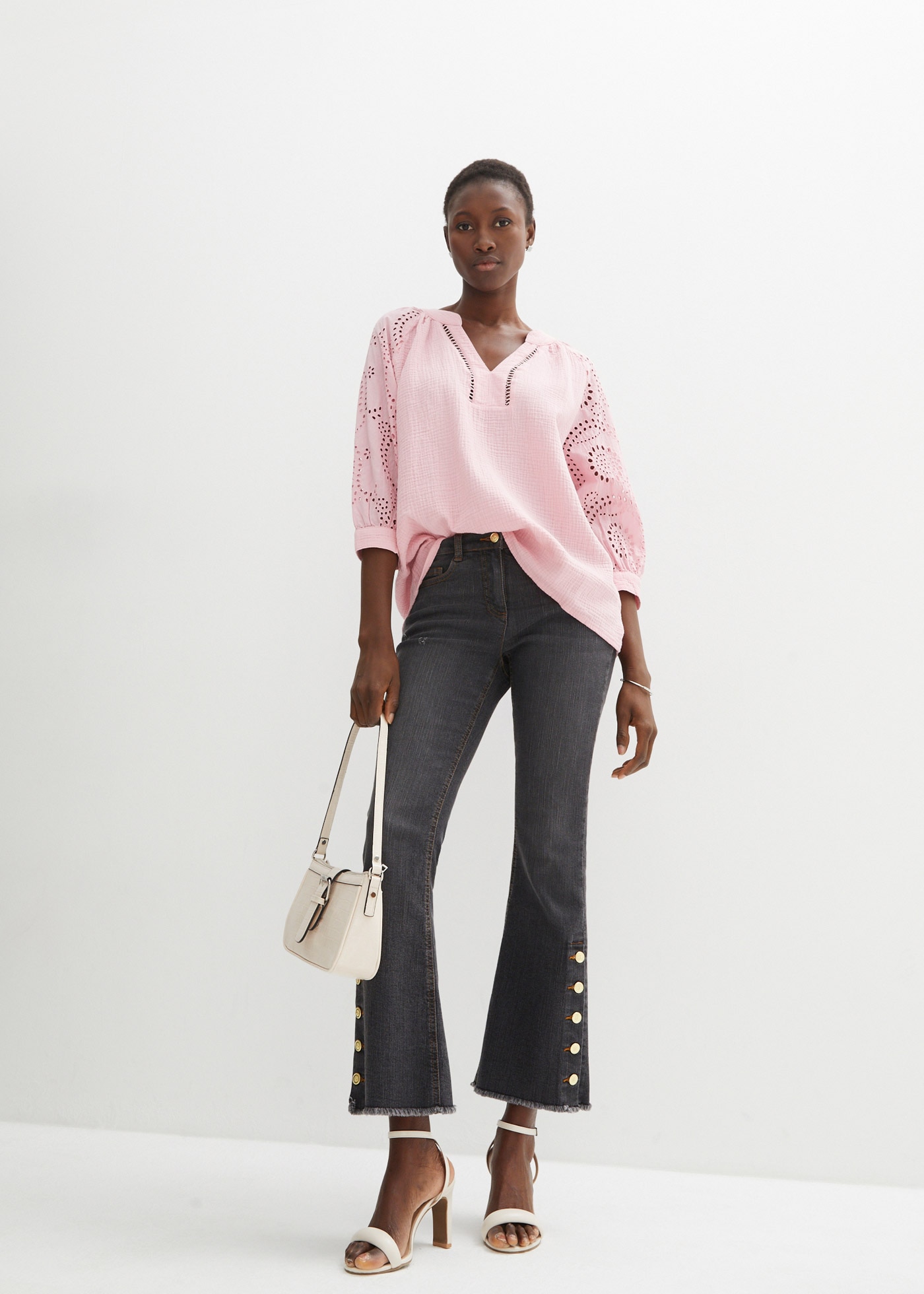 bonprix Tunika figurumspielende Passform, mit 3/4-Ärmeln, aus reiner Baumwolle