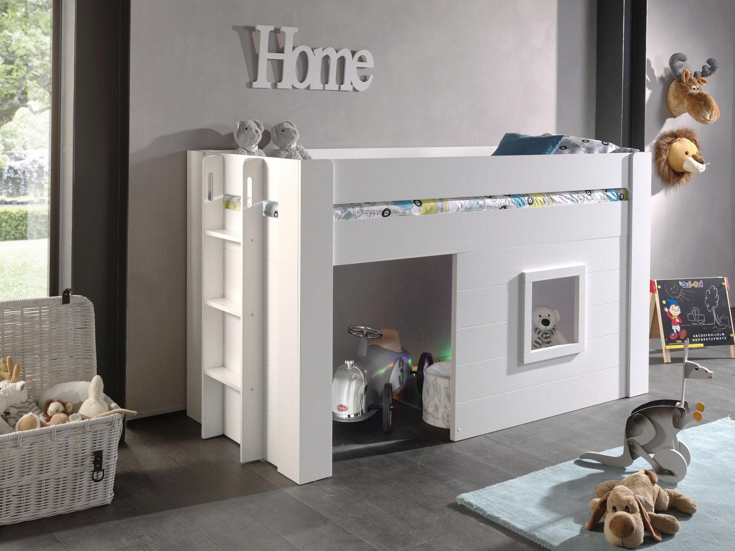 Vipack Hochbett »Noah, Ein Tolles Budenbett Mit Hoher Standfestigkeit, Weiß Lackiert« B/H/Tca.214x120x96cm, Leiter Rechts/links Möglich,