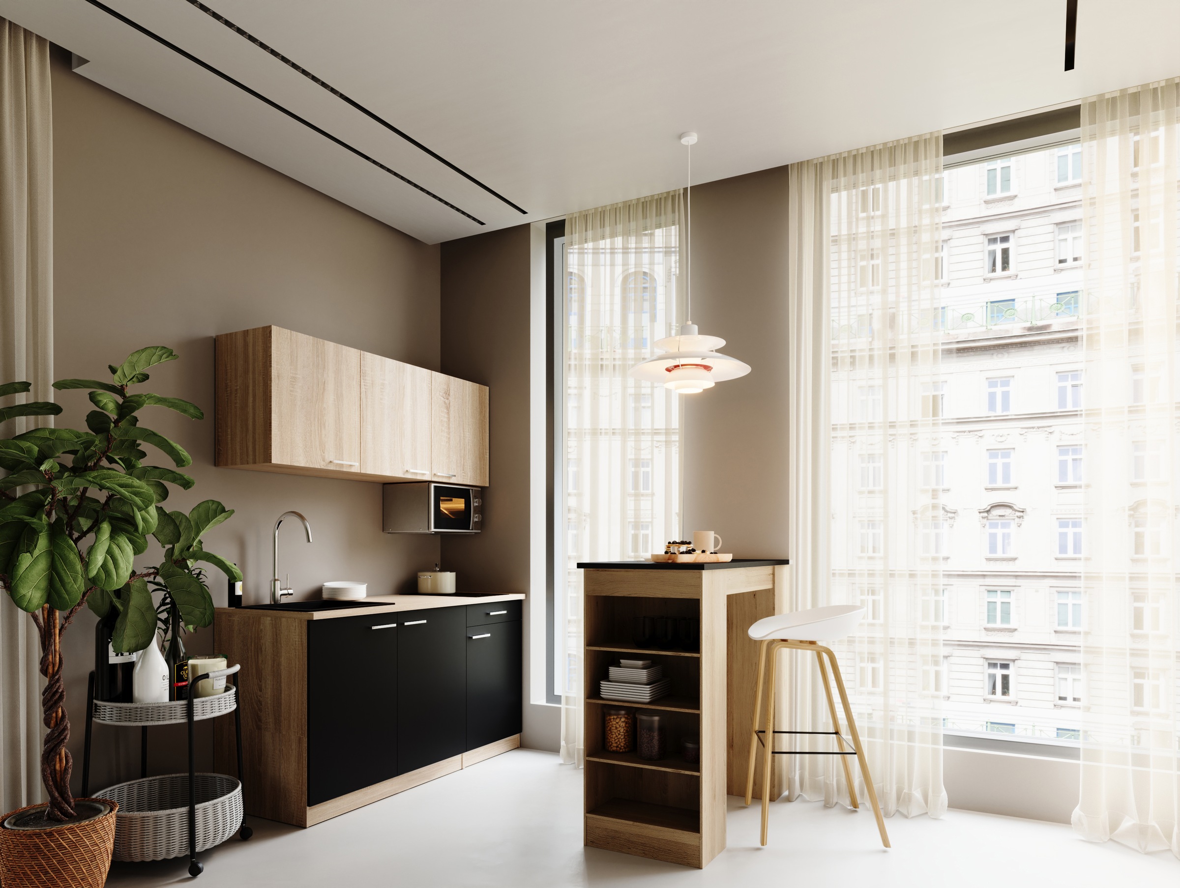 RESPEKTA Pantryküche »Ingrid, inkl. Tresentisch und Mikrowelle« zerlegt, wahlweise mit Kühlschrank, Soft-Close-Funktion, Breite 150 cm