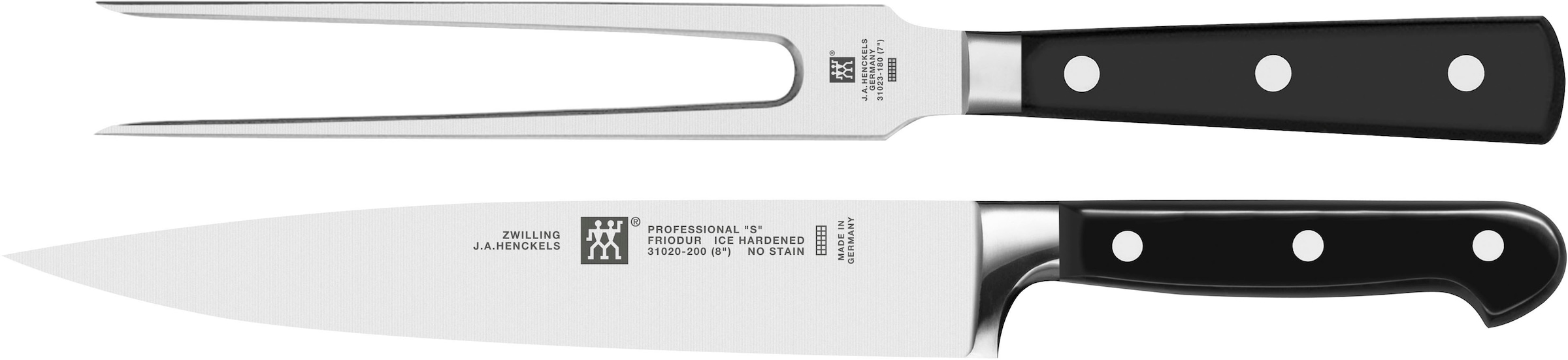 Zwilling Messer-Set »Pro«, (Set, 2 tlg., 1 Fleischmesser (20 cm), 
1 Fleischgabel (18 cm), Edelstahl 18/10, aus einem Stück geschmiedet