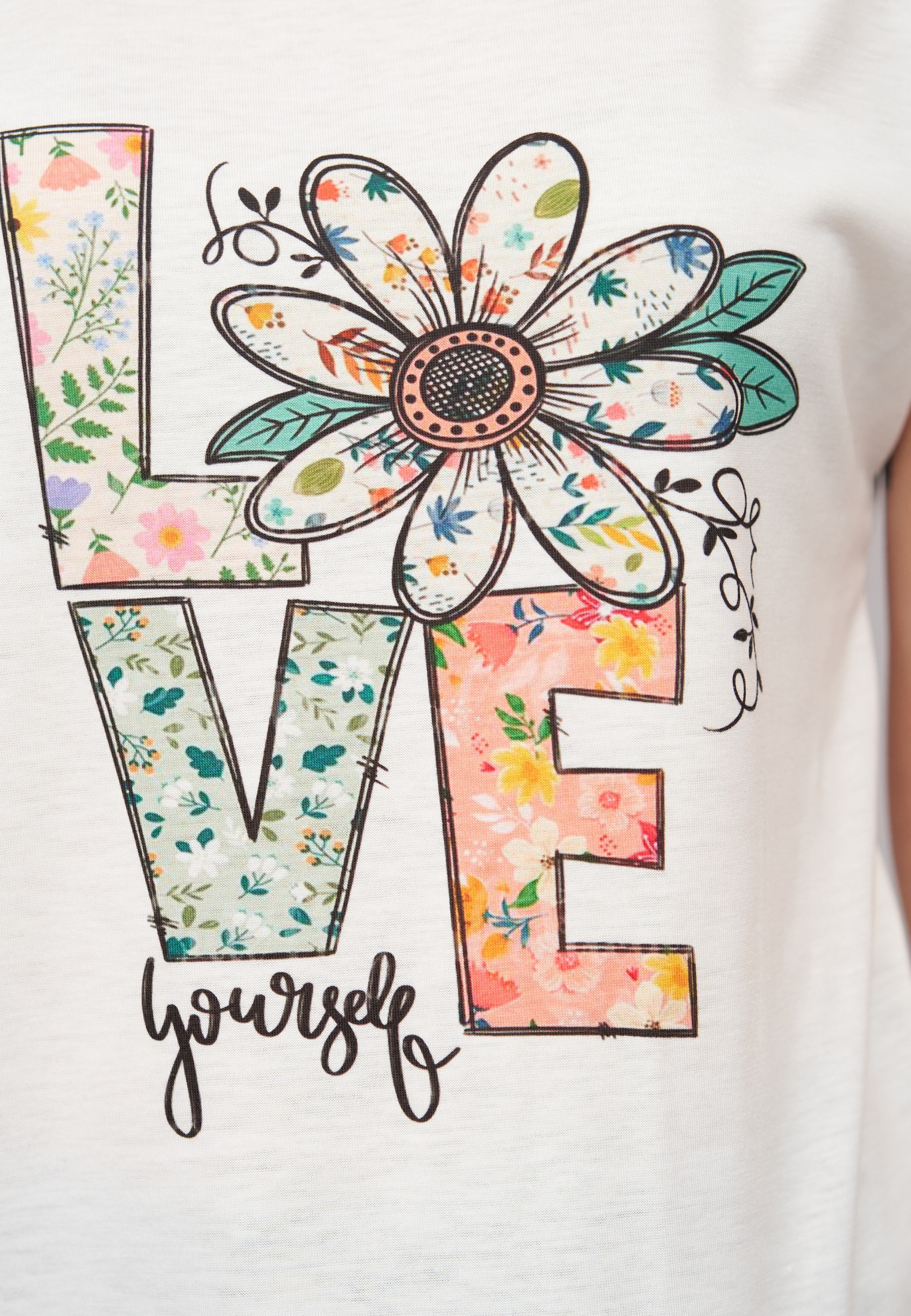 CLOUD 5IVE T-Shirt »CLOUD 5IVE Viskose T-Shirt mit Love-Blumen Print« 1 Stk.