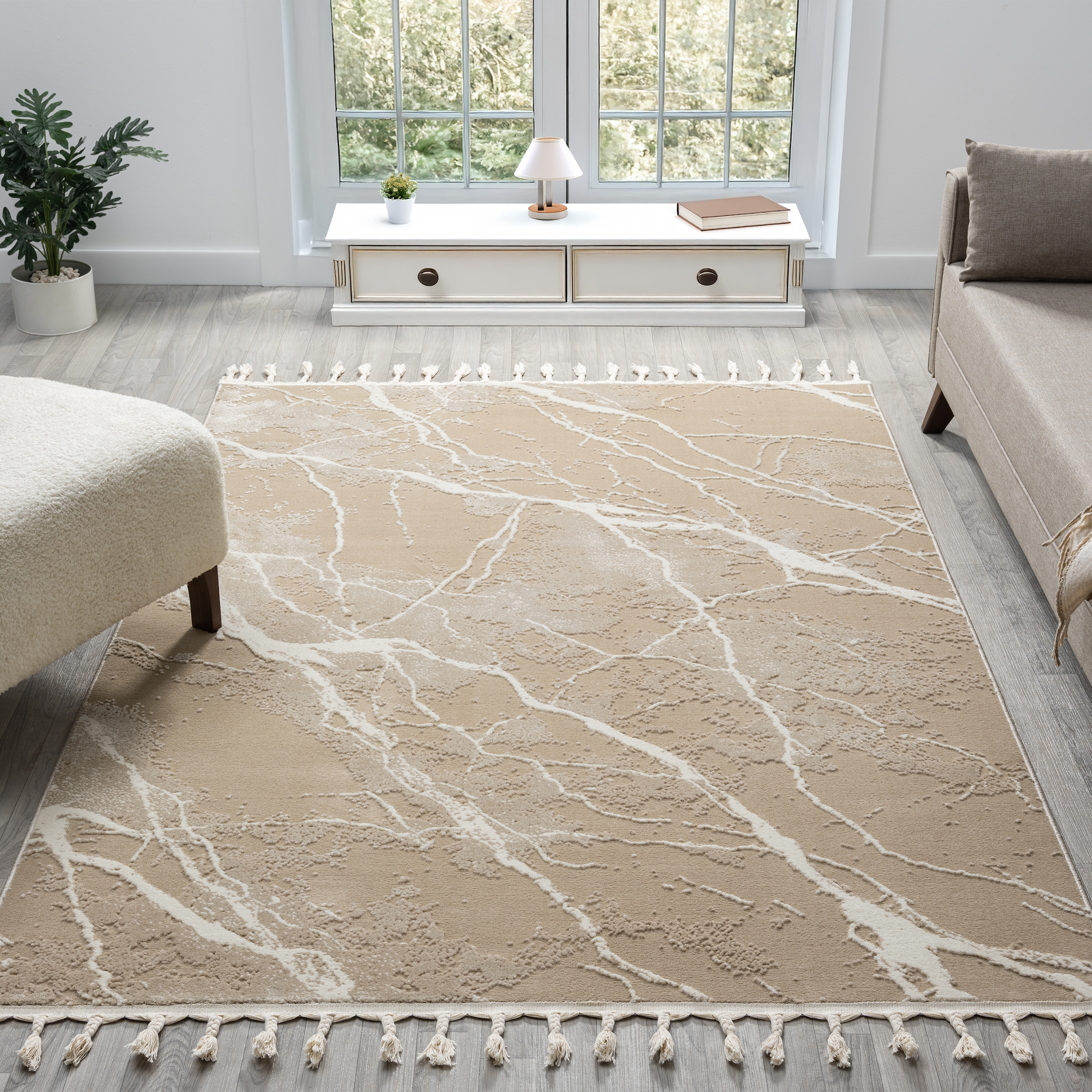 my home Teppich »Zoe«, rechteckig, 11 mm Höhe, mit Fransen, modernes Marmor-Design, Wohnzimmer, Schlafzimmer