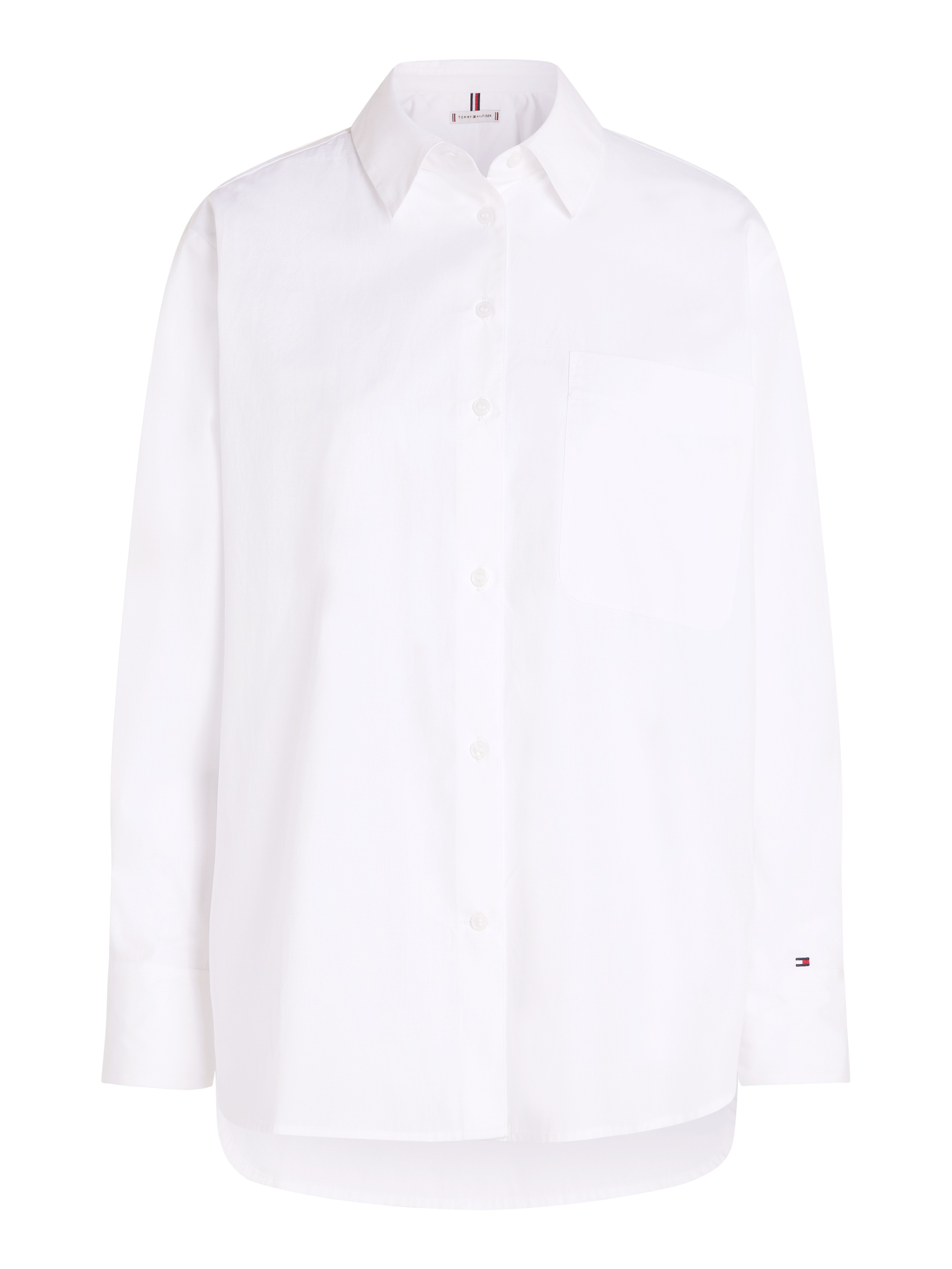 Tommy Hilfiger Curve Hemdbluse »CRV ESS COTTON EASY FIT SHIRT«, in Großen Größen, Brusttasche, Kellerfalte hinten, abgerundeter Saum