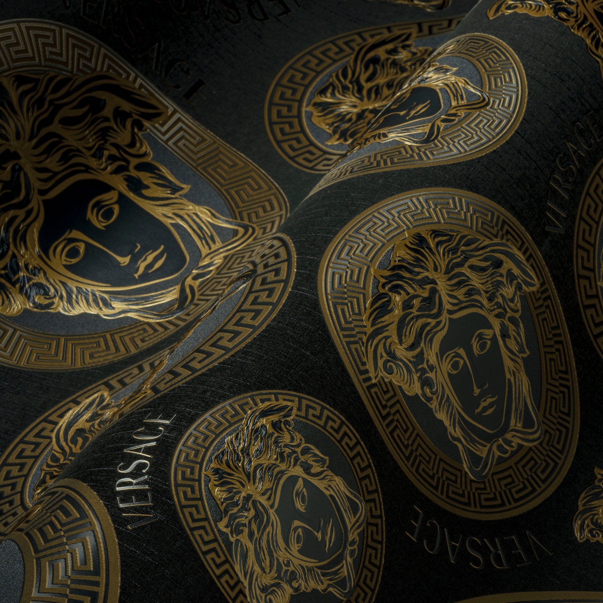 Versace Vliestapete »Wallpaper Versace 5 Medusakopf«, leicht glänzend-gemustert-abstrakt, Designertapete Tapeten Wohnzimmer Schlafzimmer Küche Flur Design Optik