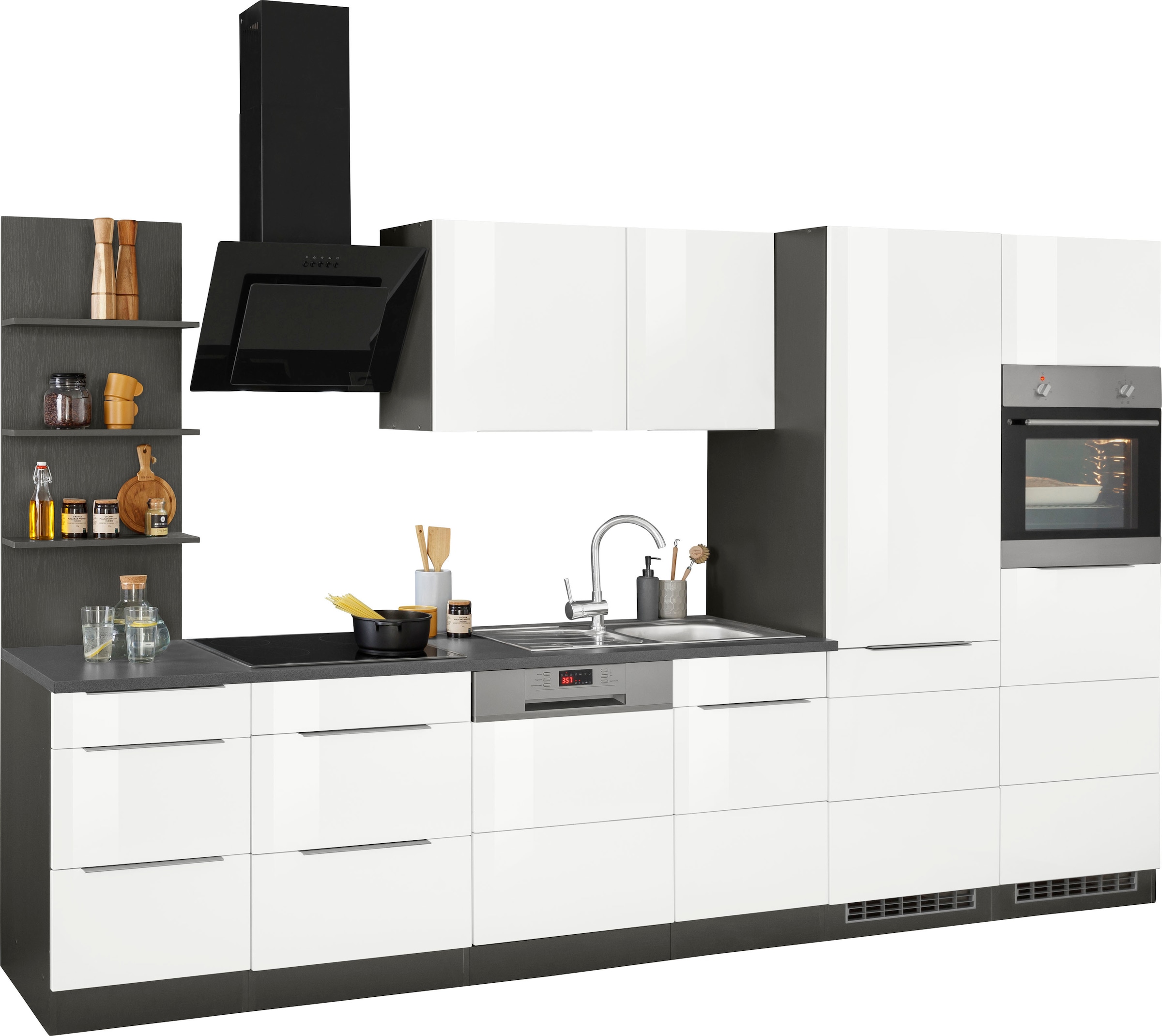 KOCHSTATION Küchenzeile »KS-Brindisi Breite 340 cm«, wahlweise mit E-Geräten und Induktion, mit MDF-Fronten und Regal