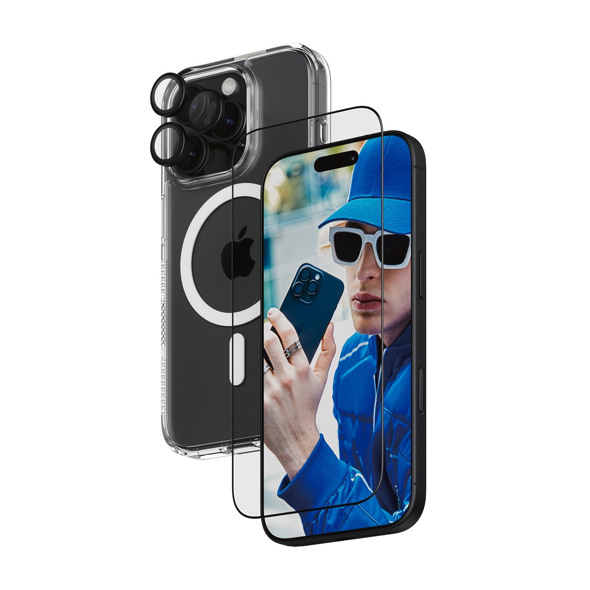 PanzerGlass Displayschutzglas »3-in-1 Protection, Glass, Hoops, Case«, für Apple iPhone 16 Pro, Displayschutzfolie, Schutzfolie, Bildschirmschutz, kratz- & stoßfest