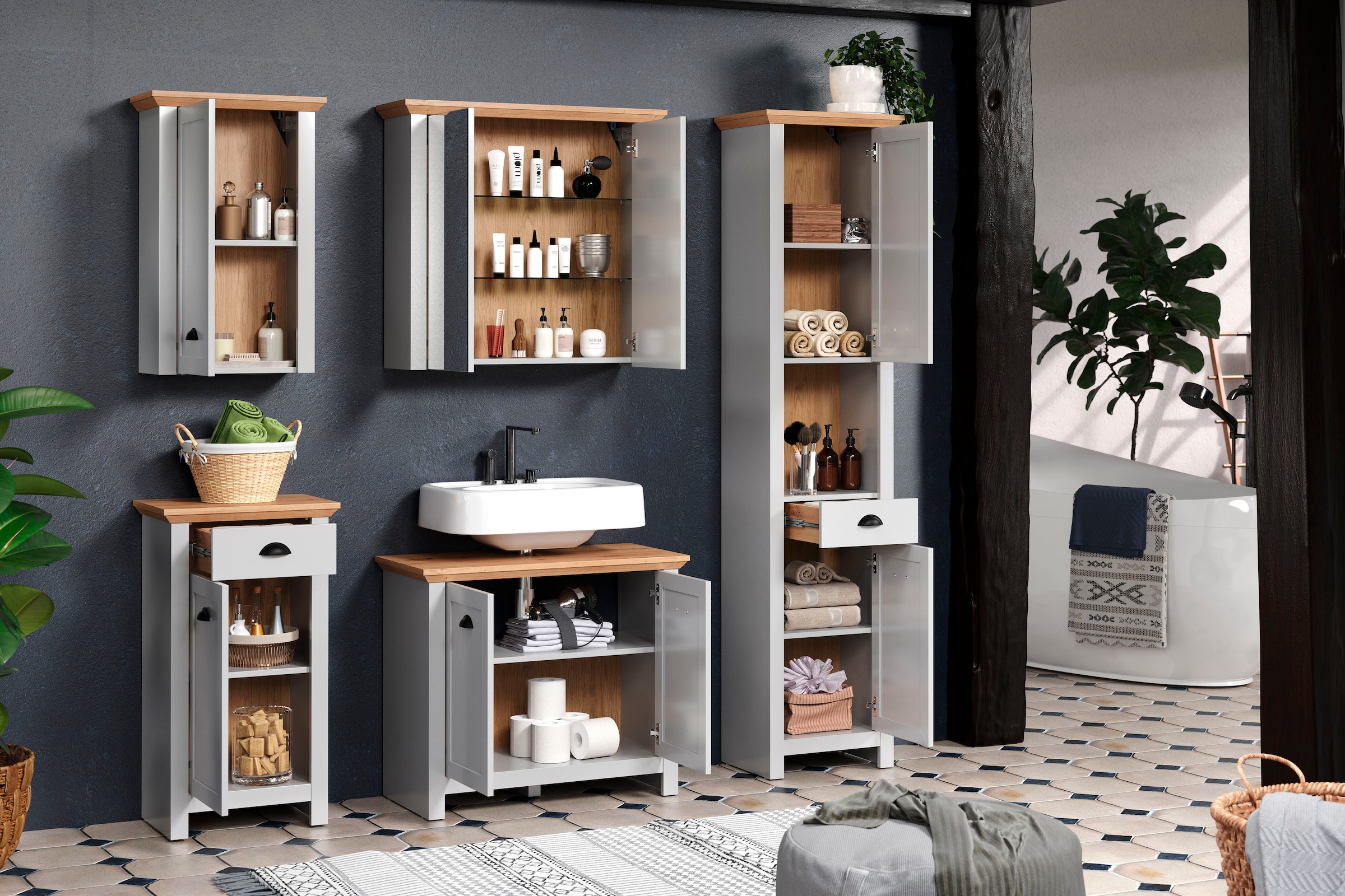 Home affaire Spiegelschrank, Badezimmerschrank im Landhausstil - Maße (B/T/H) 78/24/73 cm