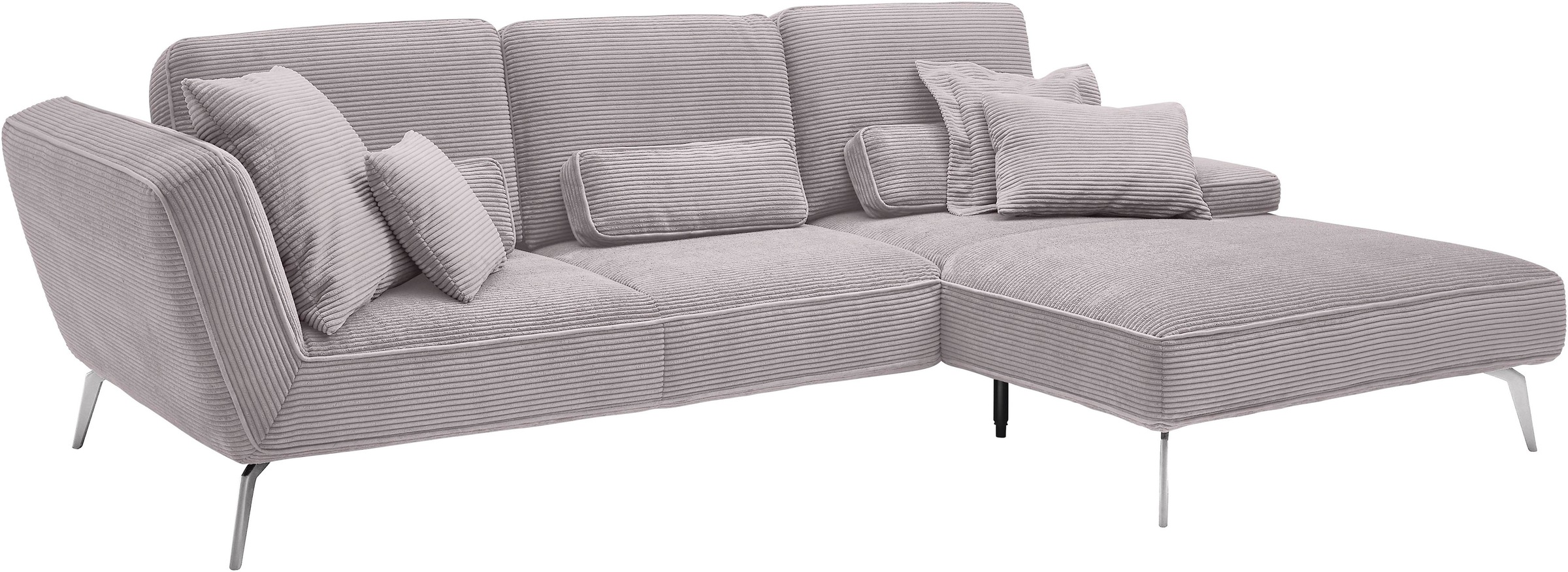 set one by Musterring Ecksofa »SO 4500, Füße chromfarben, inkl Schwenkrückenfunktion, Cord, L-Form«, wahlweise mit Kopfstütze/Armteilverstellung/Rückenneigung