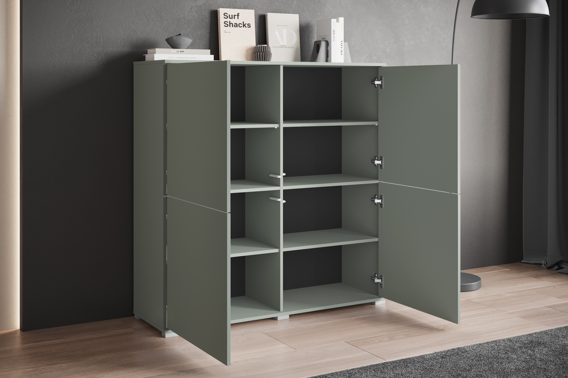 INOSIGN Highboard »Kenia, moderne grifflose Hochkommode mit 4 Türen, Breite 120 cm«, (1 St.), Push-to-Open-Fronten, höhenverstellbaren Einlegeböden