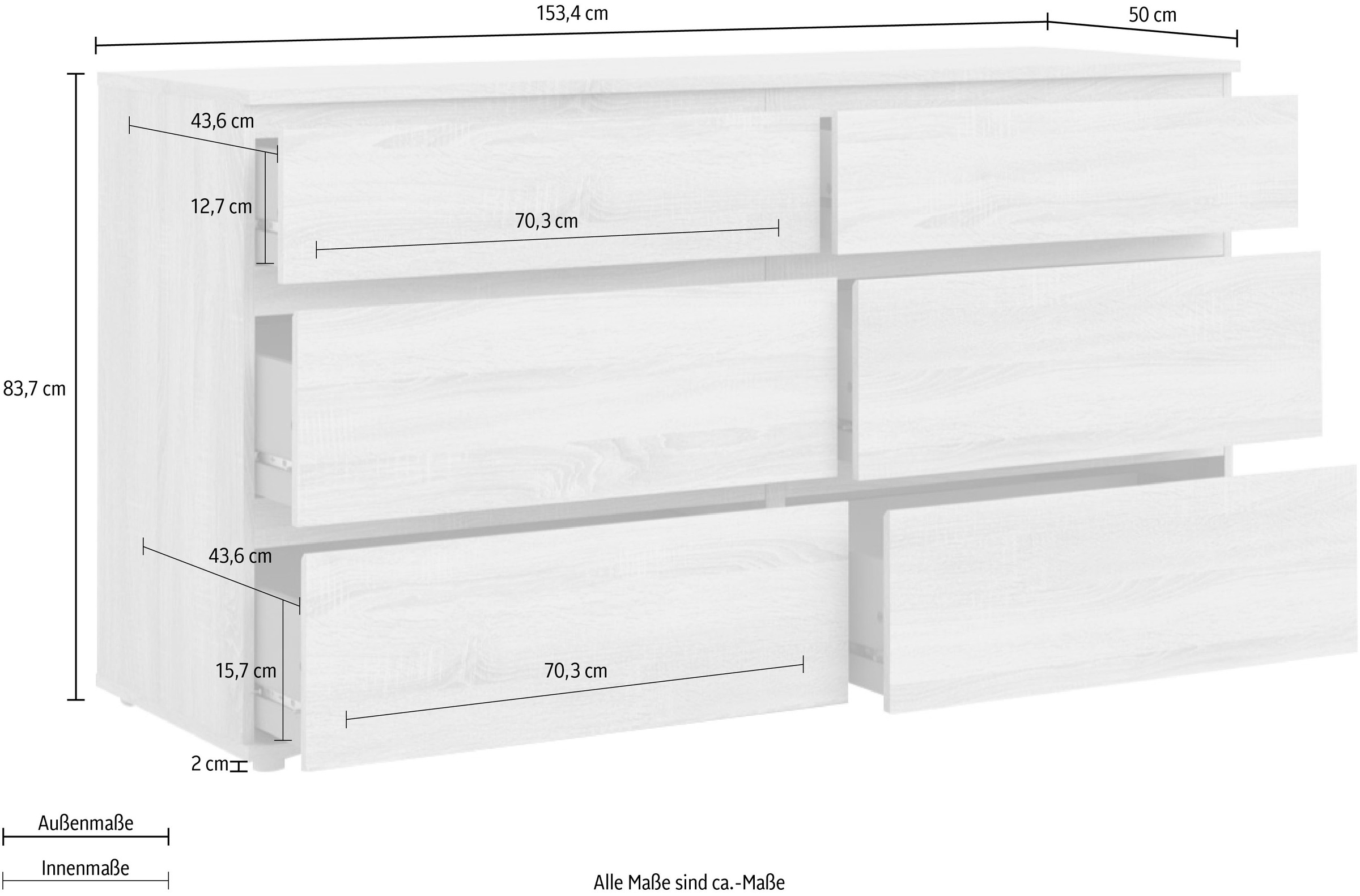 INOSIGN Kommode »Nova, Aufbewahrung, Schubladenschrank, Stauraum«, 8 Schubladen, Stauraum, grifflos, Breite 154 cm, Höhe 84 cm