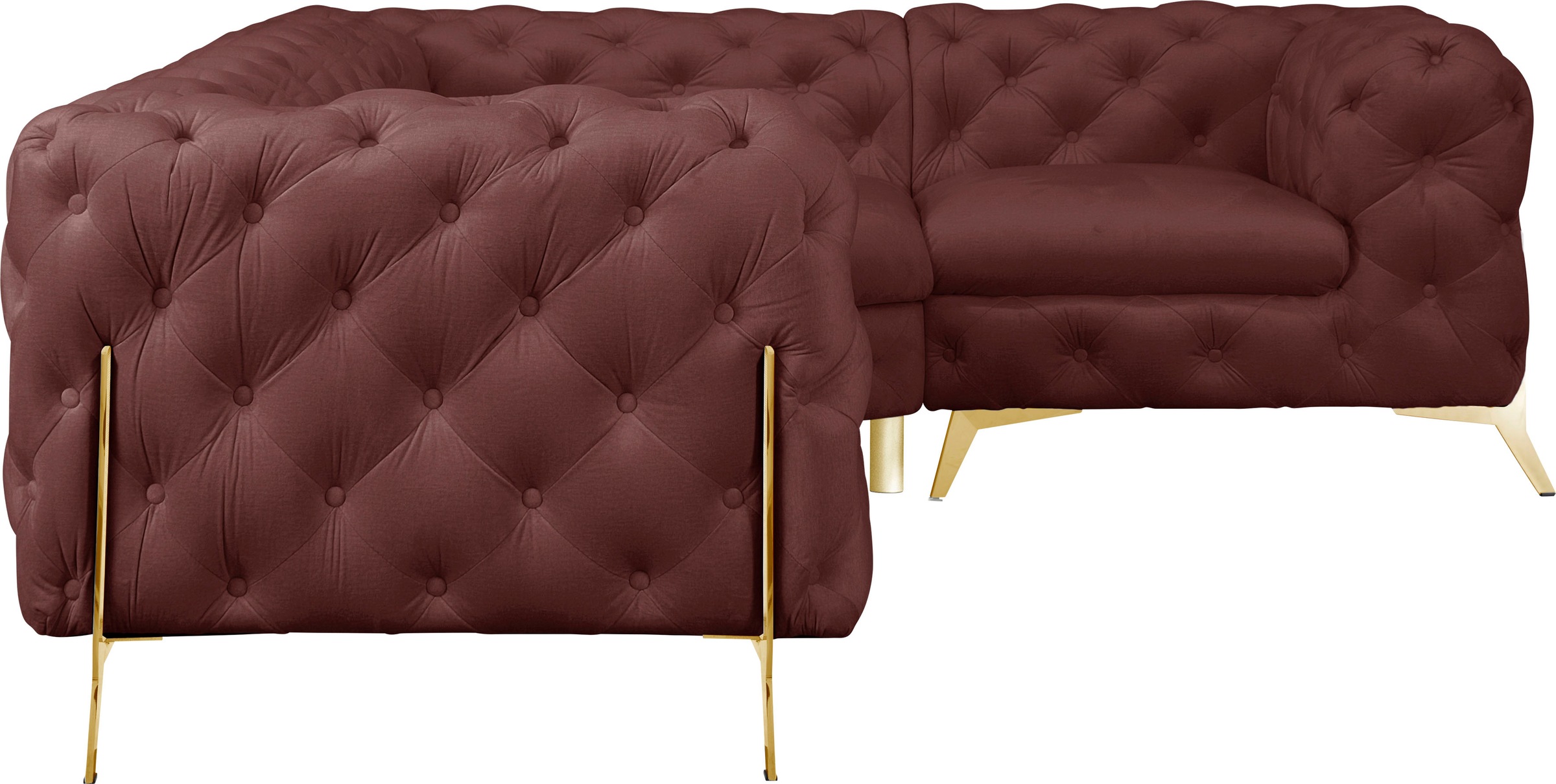 Leonique Chesterfield-Sofa »Amaury L-Form«, moderne Chersterfield-Optik, Breite 262 cm, Fußfarbe wählbar