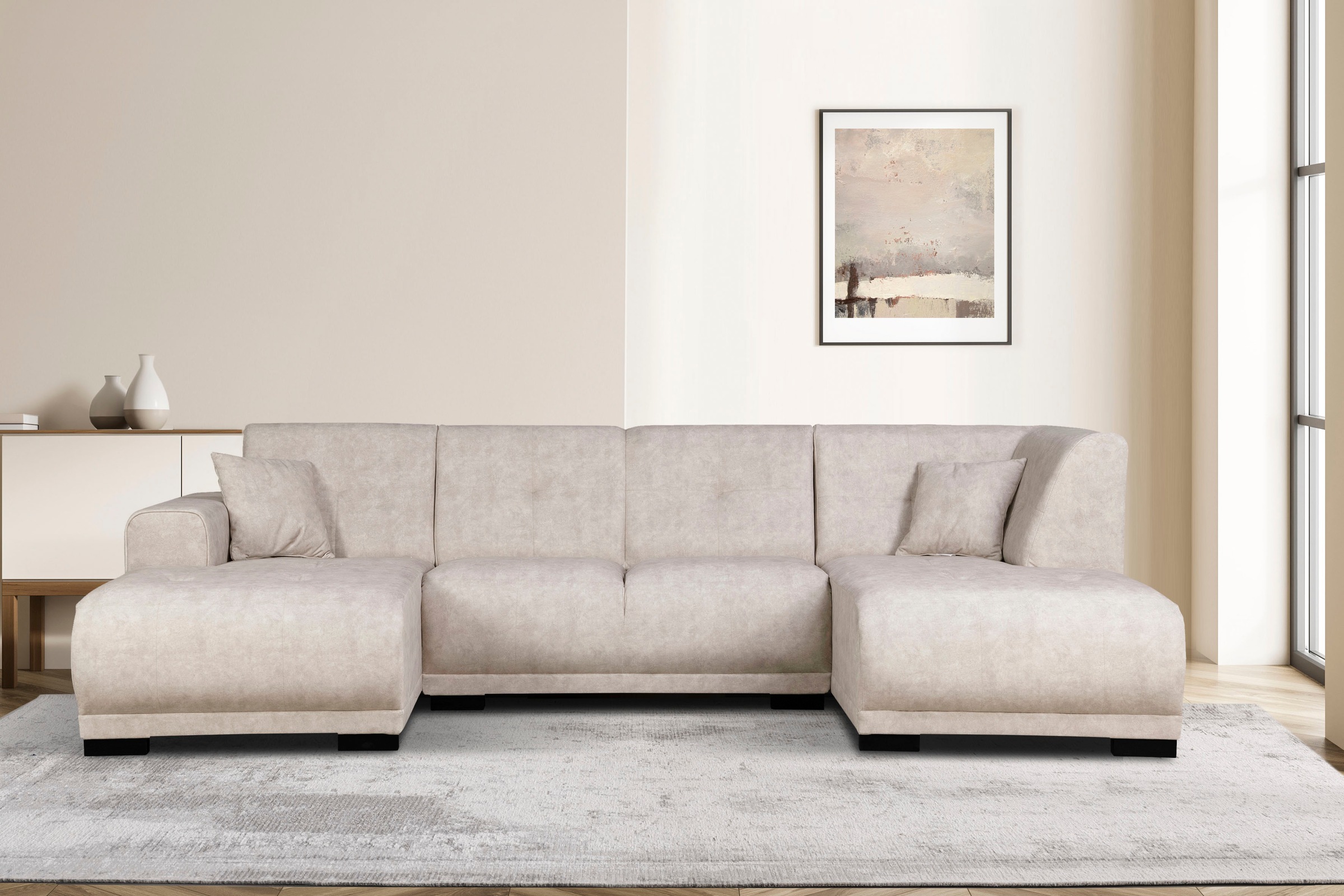 Home affaire Wohnlandschaft »Langeland U-Form«, incl. 2 Zierkissen, Recamiere wahlweise links oder rechts