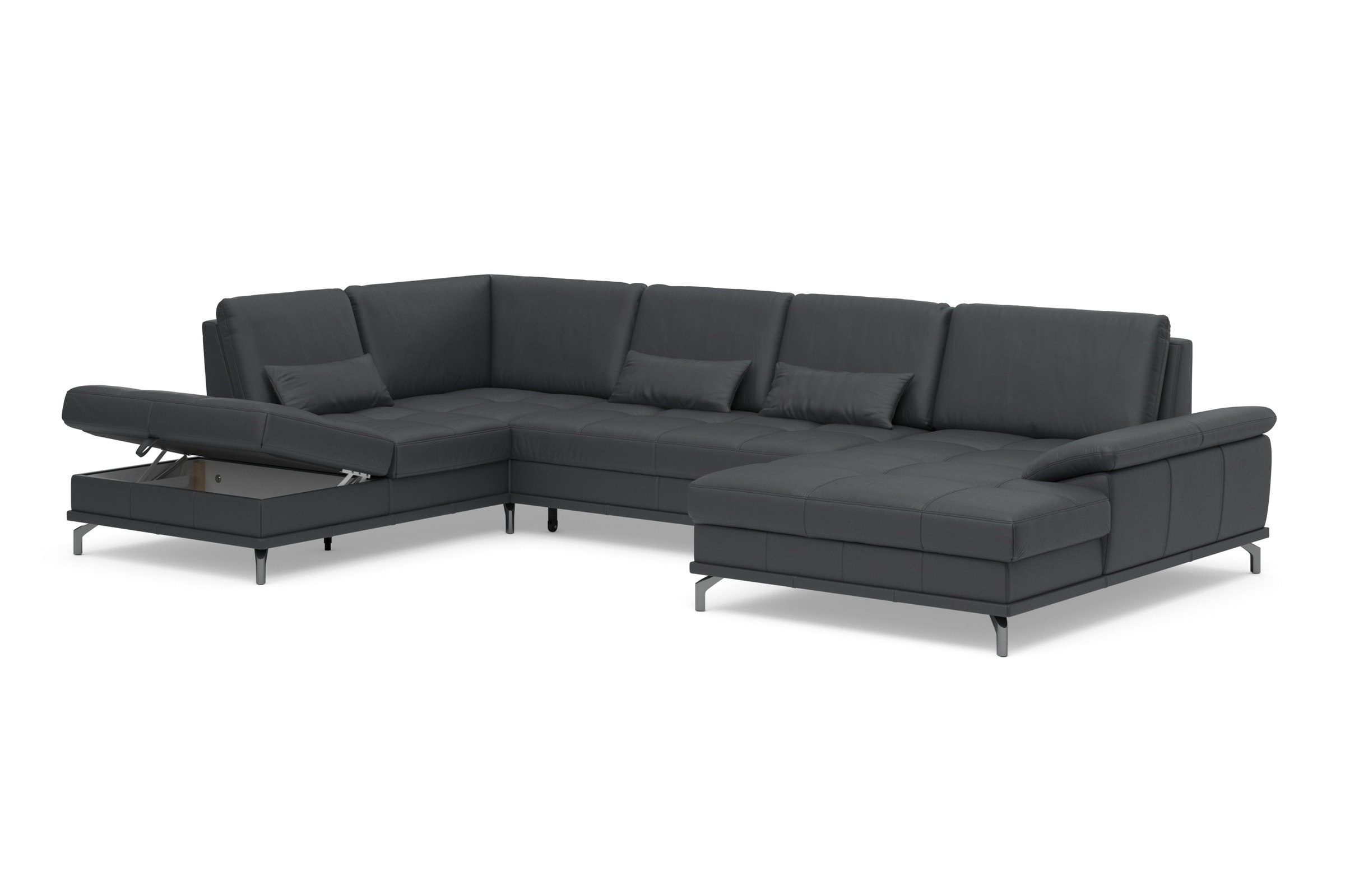 Places of Style Wohnlandschaft »Costello U-Form, mit Sitztiefenverstellung, Armteilverstellung und«, 3 Nierenkissen, optional Bettfunktion und Bettkasten