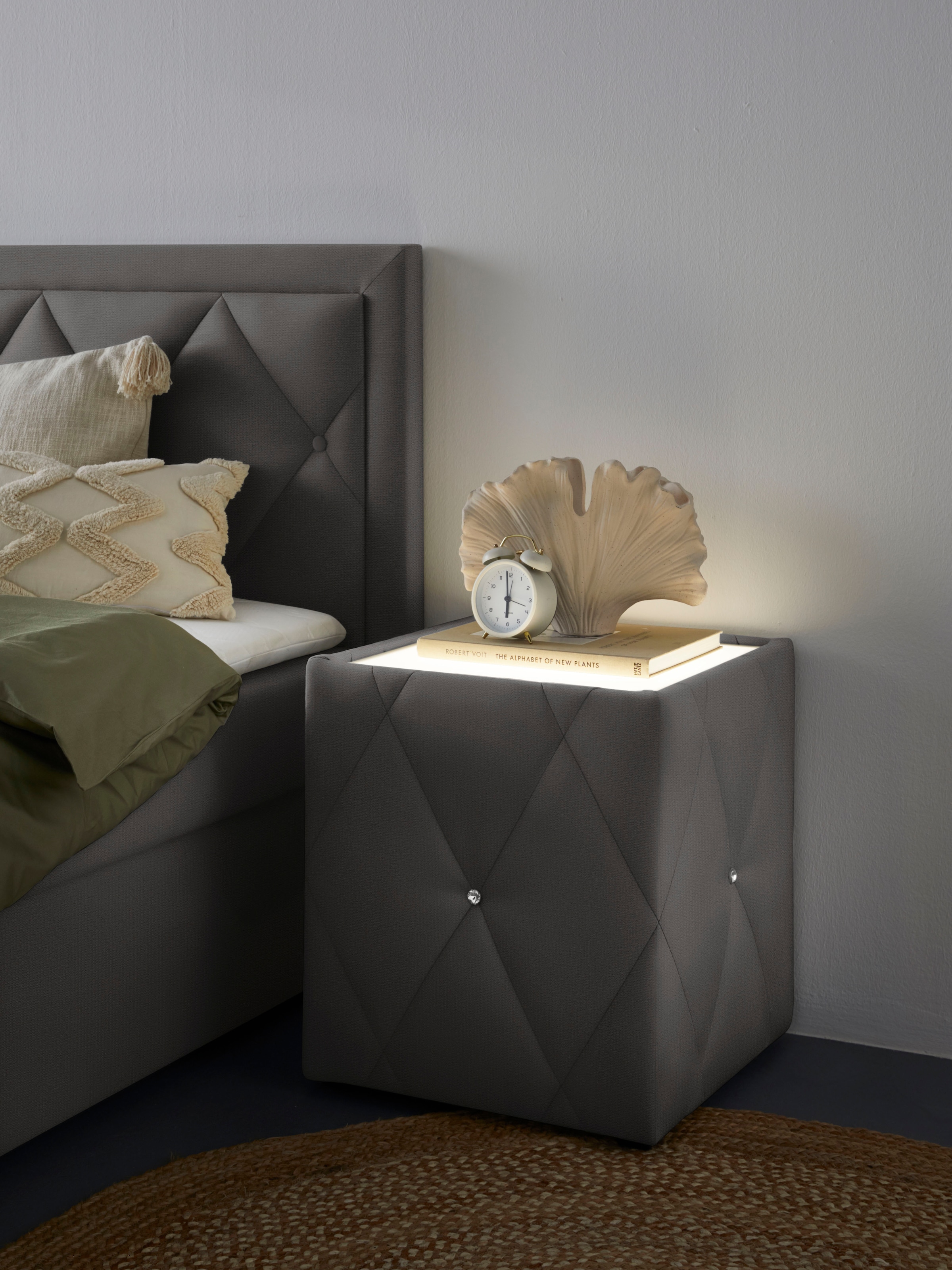 Home affaire Nachttisch »Alfie« mit Beleuchtung und Bezug aus Samtverlours