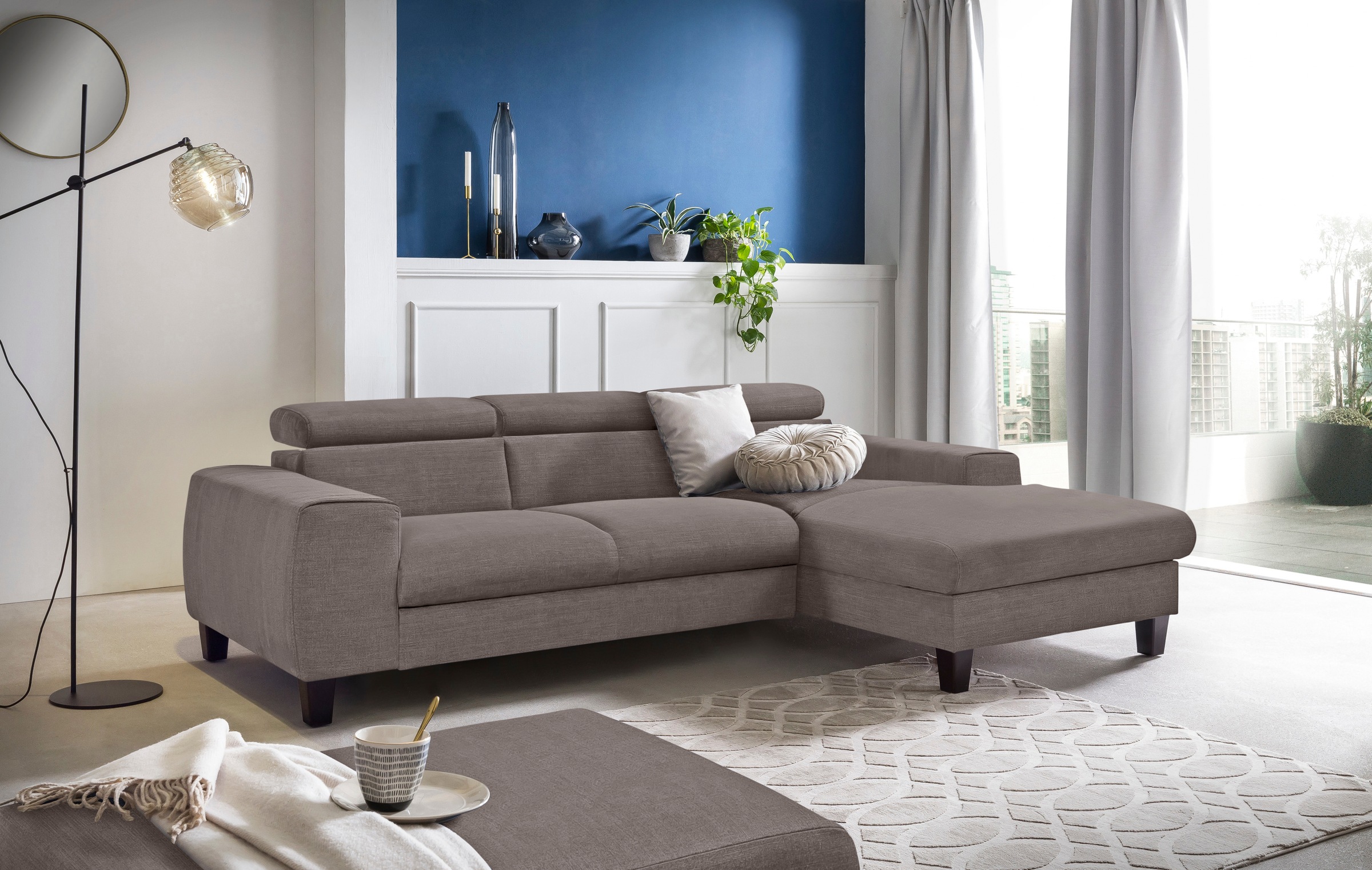COTTA Ecksofa »Morven L-Form mit Kopfteilverstellung«, wahlweise mit Bettfunktion, Bettkasten & Wireless-Charger