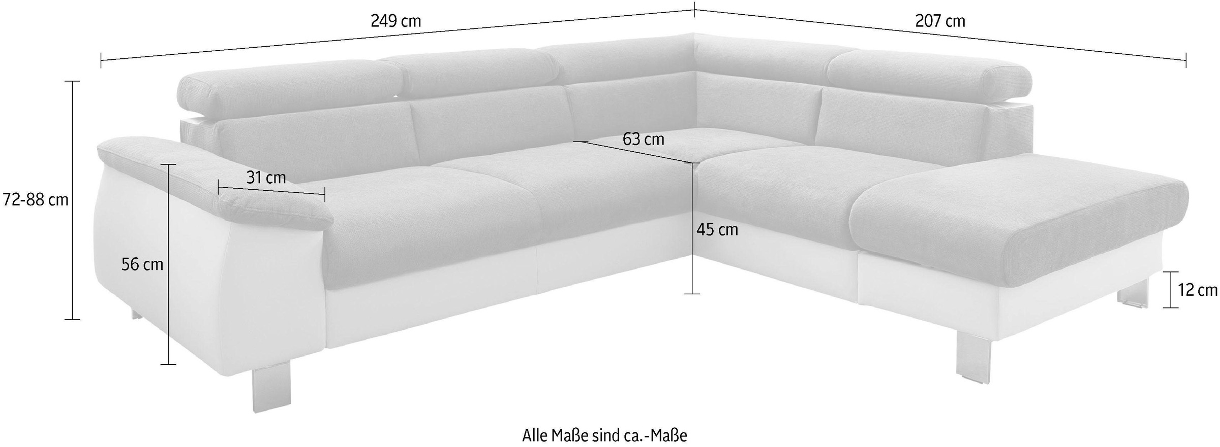 COTTA Ecksofa »Komaris L-Form, B: 249 cm«, mit Kopfteilverstellung, optional Bettfunktion, Bettkasten & Licht