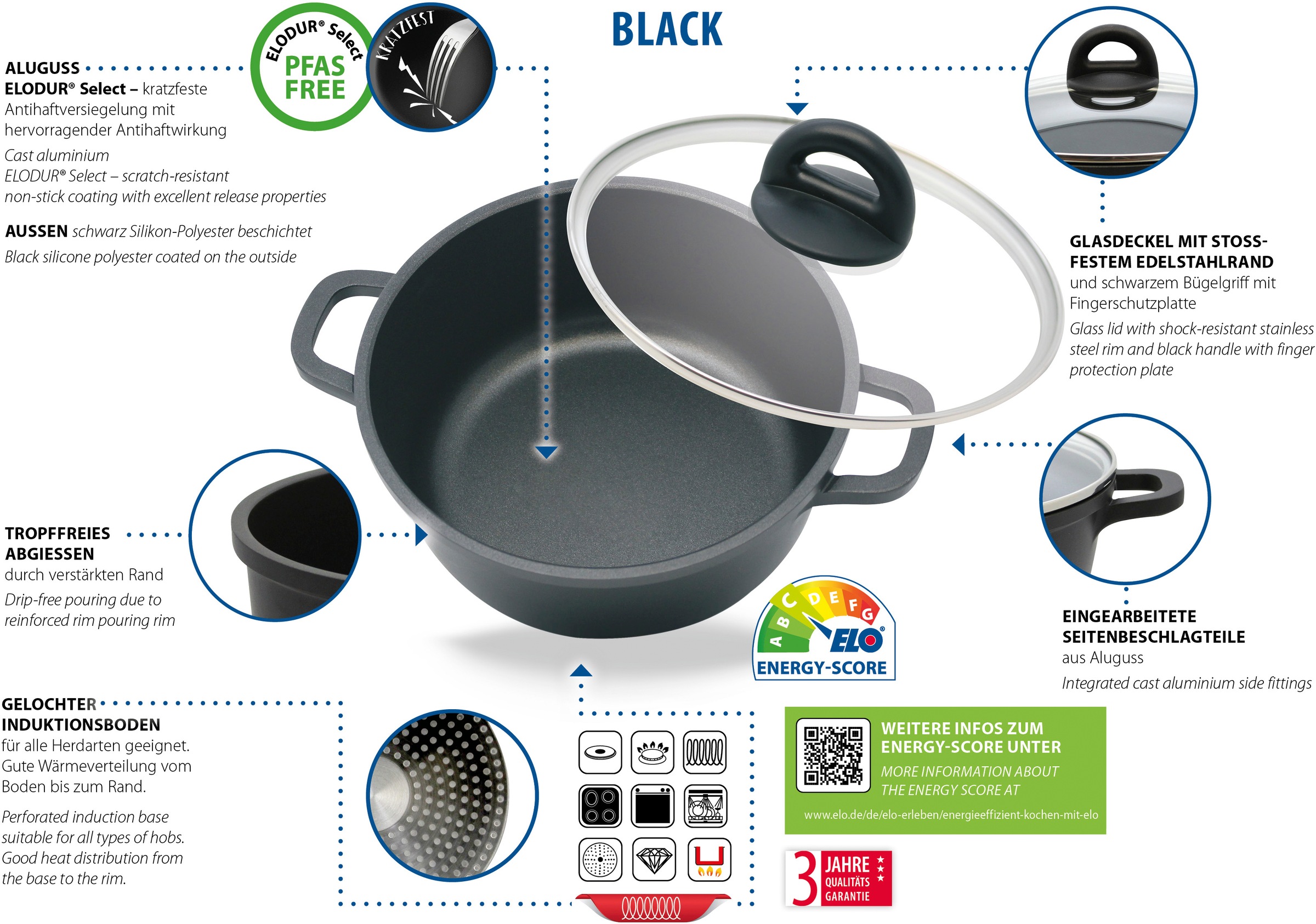 Elo Basic Kochtopf »Black« 1 tlg. Aluminium