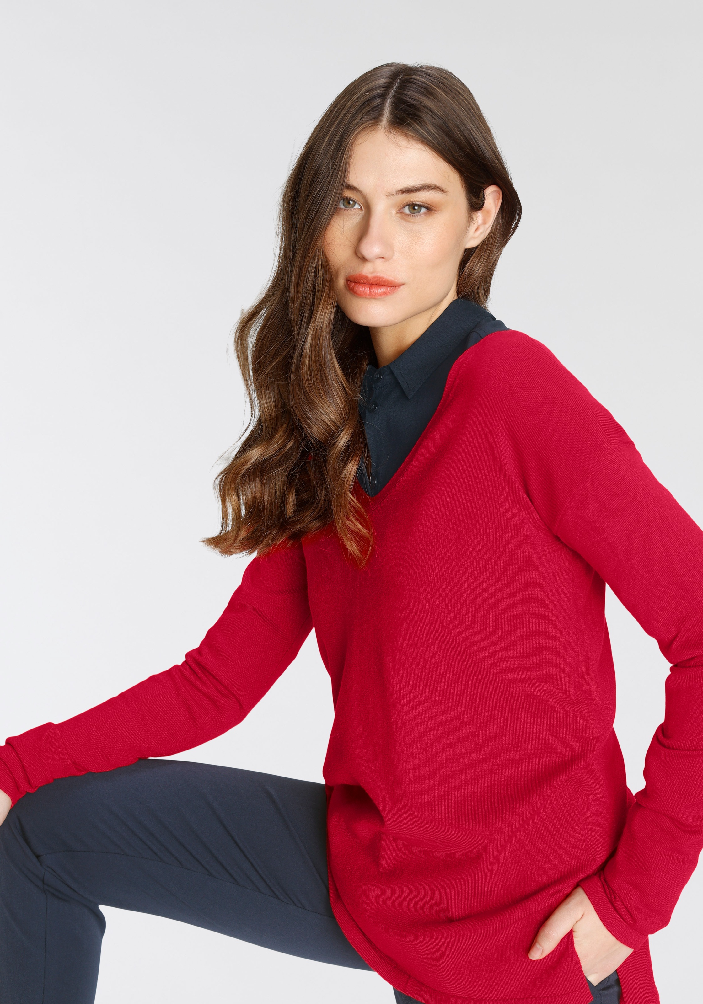roter Longpullover