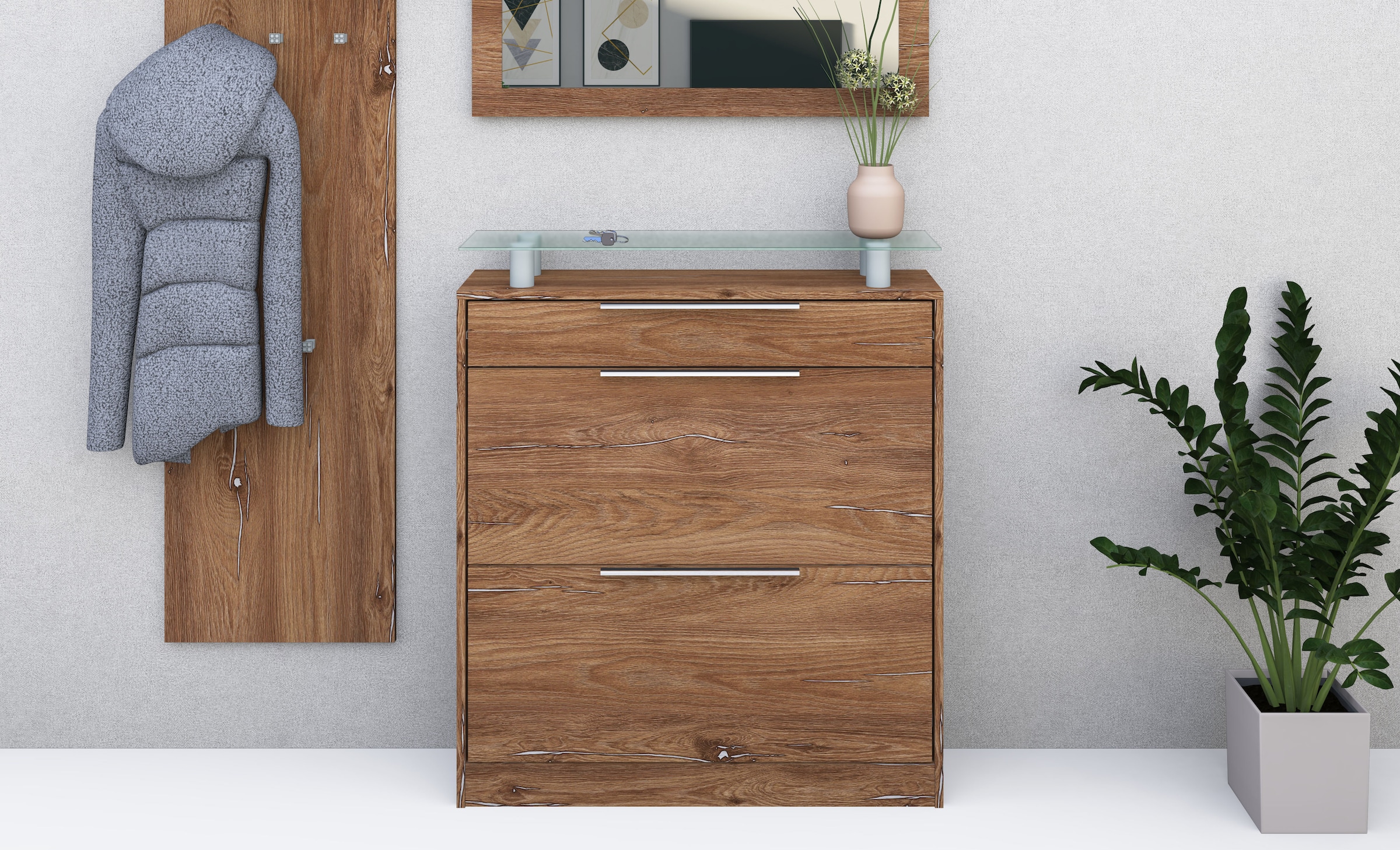 borchardt Möbel Schuhschrank »Oliva«, Breite 89 cm, stehend, mit 2 Doppeltrommeln und 1 Schubkasten