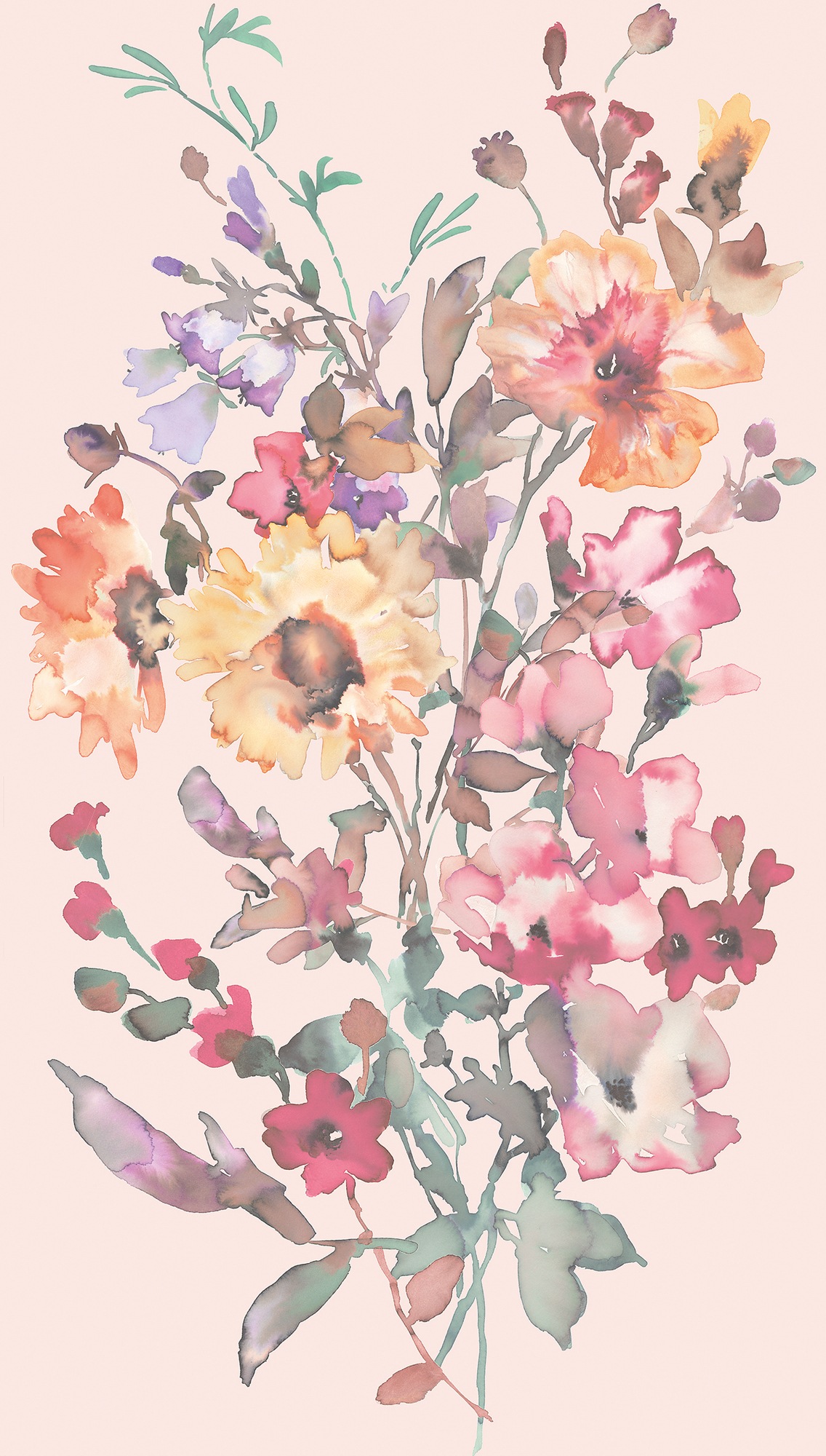 CosmoLiving by Cosmopolitan Vliestapete »Amelia Fototapete erweiterbar« matt strukturiert Aquarellblüten in Rosa, Gelb und Grün