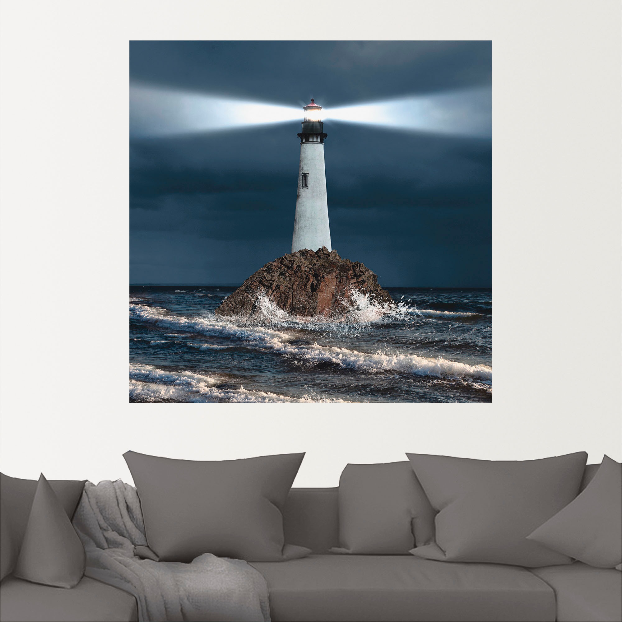 Artland Wandbild »Bild von Leuchtturm mit Lichtstrahl«, Gebäude, (1 St.), als Alubild, Outdoorbild, Leinwandbild, Poster, Wandaufkleber