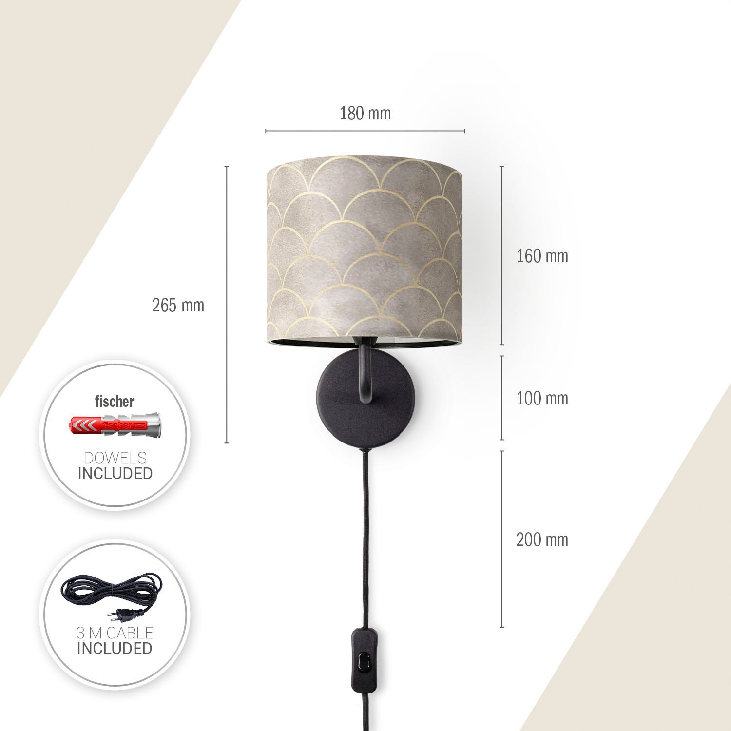 Paco Home Wandleuchte »Luca Pillar«, Leuchtmittel E14 | ohne Leuchtmittel, Mit Stoffschirm Wandleuchte Innen Wohnzimmer Modern Retro Vintage