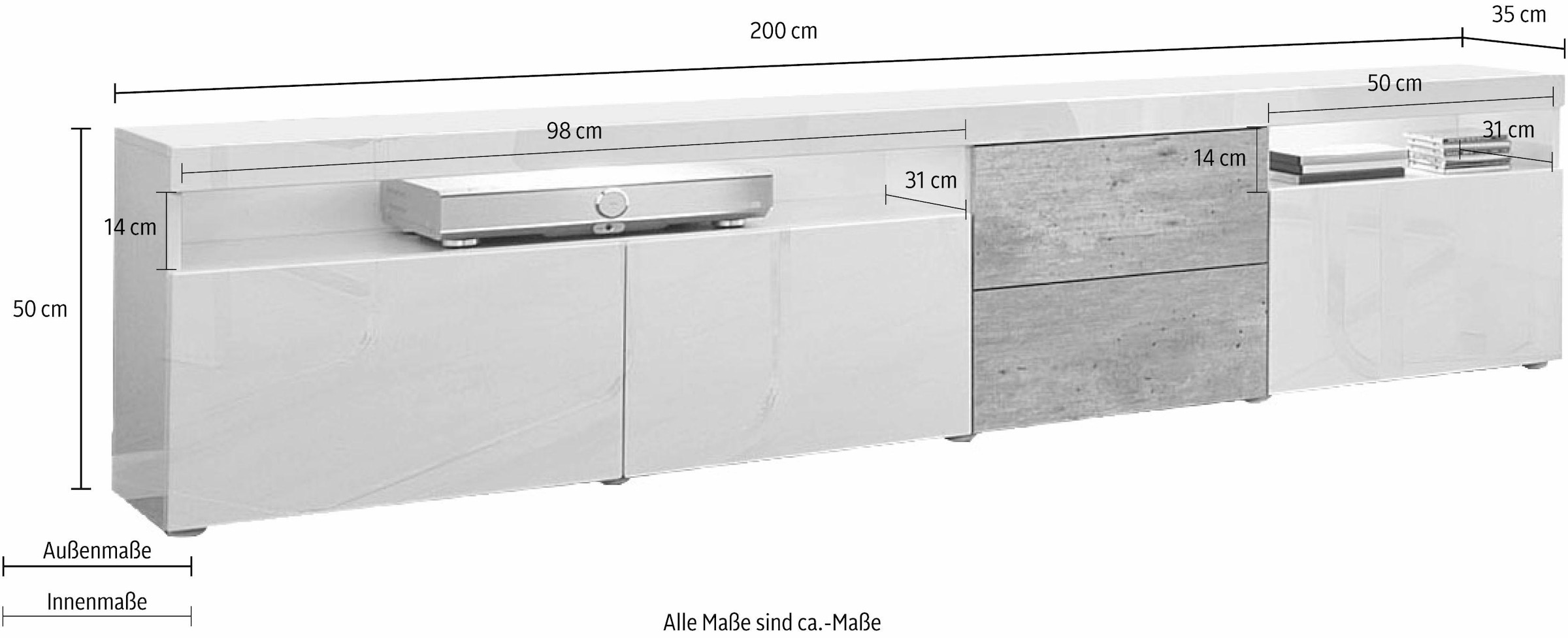 borchardt Möbel Lowboard »Kapstadt«, Breite 200 cm mit 2