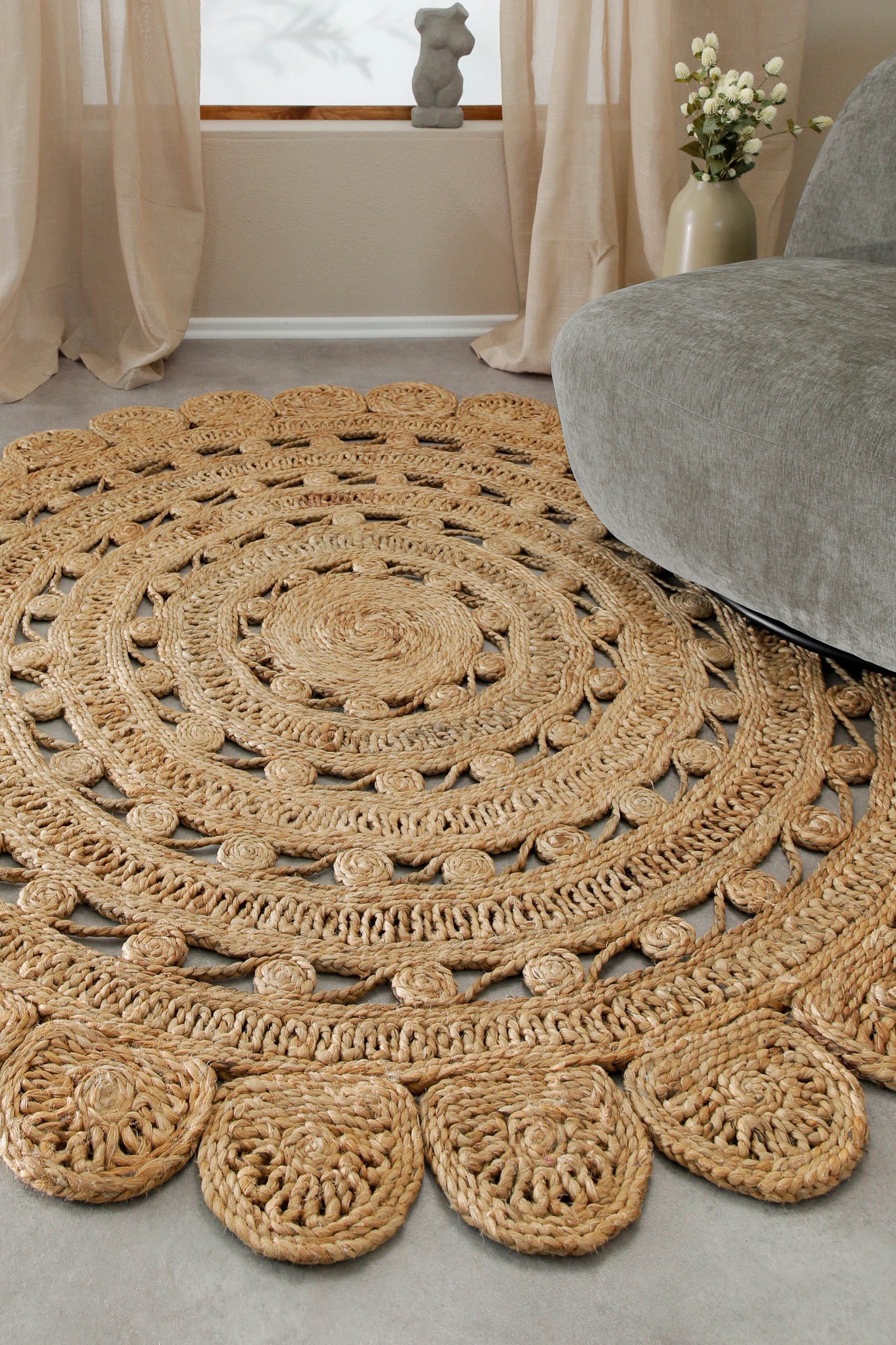 Green Looop Teppich »Bloom«, rund, 12 mm Höhe, Jute, handgewebt, robust, strapazierfähig, Natur, Wohnzimmer
