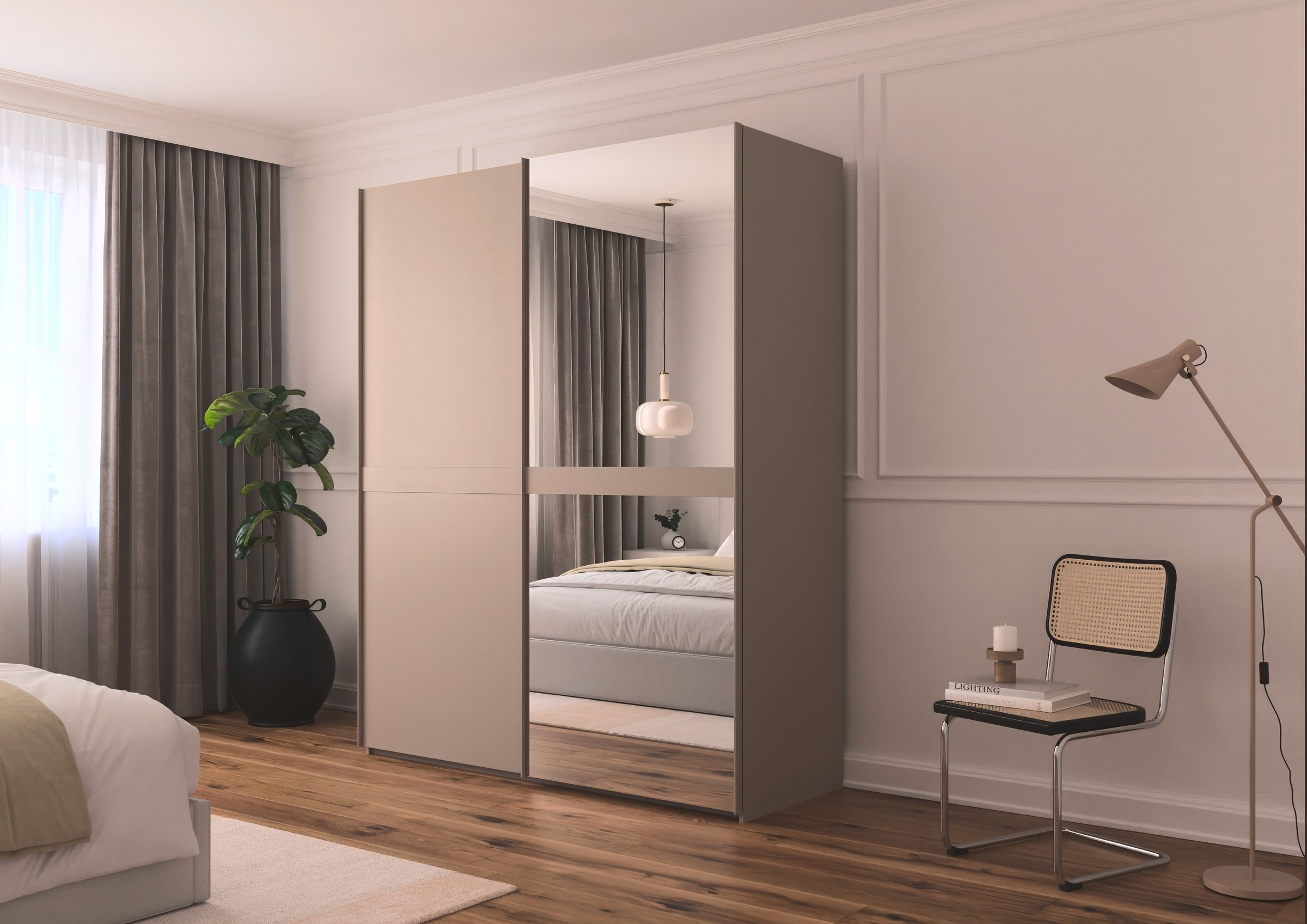 rauch Schwebetürenschrank »Kleiderschrank Schrank Garderobe Schlafzimmerschrank SCALE-LINE« edle Optik mit Bauchbinde in Korpusfarbe mit Spiegel MADE IN GERMANY