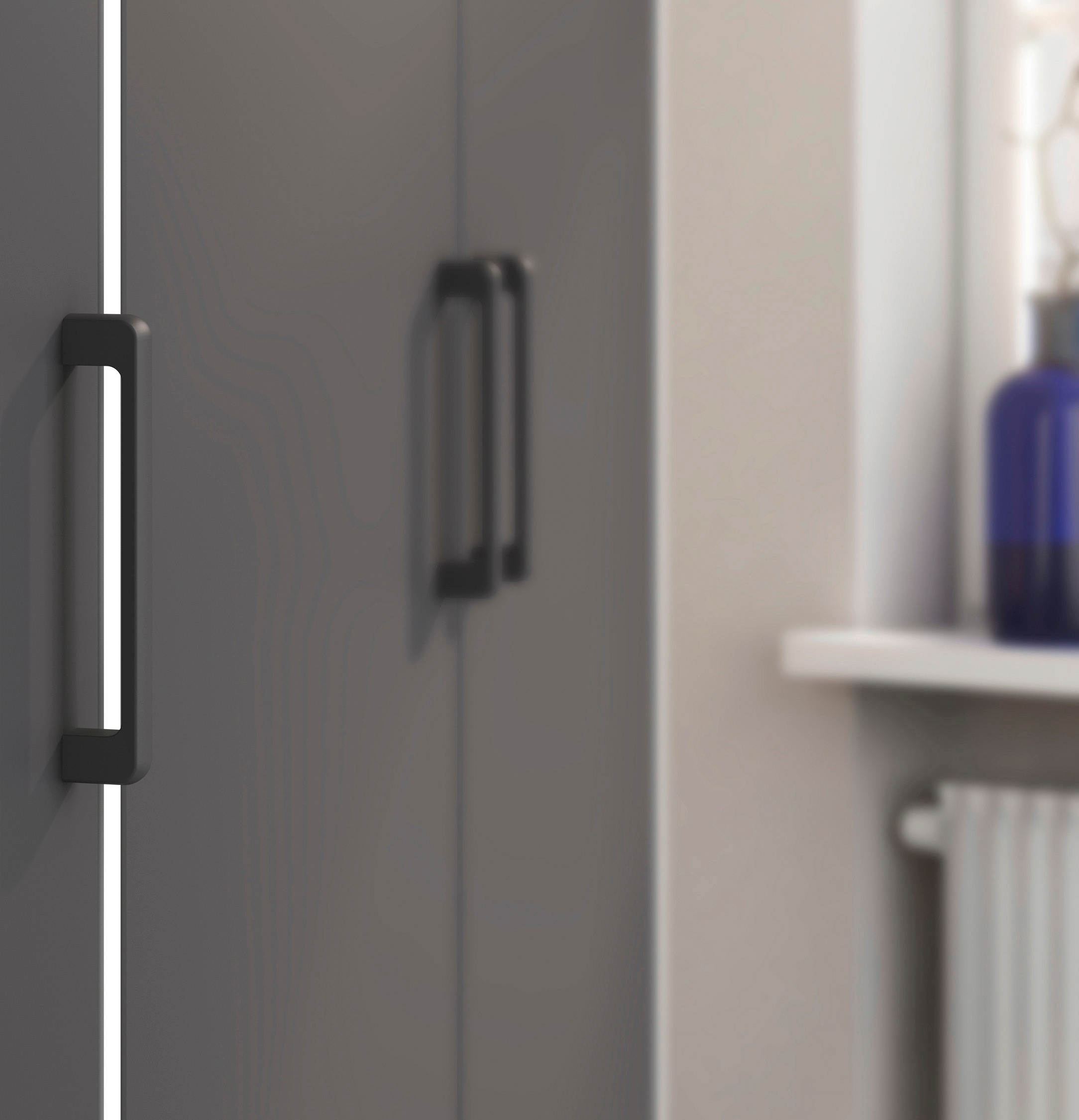 rauch Drehtürenschrank »Kleiderschrank Schrank Garderobe Wäscheschrank VOYAGER«, (in 3 verschiedenen Ausstattungen BASIC/CLASSIC/PREMIUM), moderne Griffe in Graumetallic mit Außenschubkästen MADE IN GERMANY
