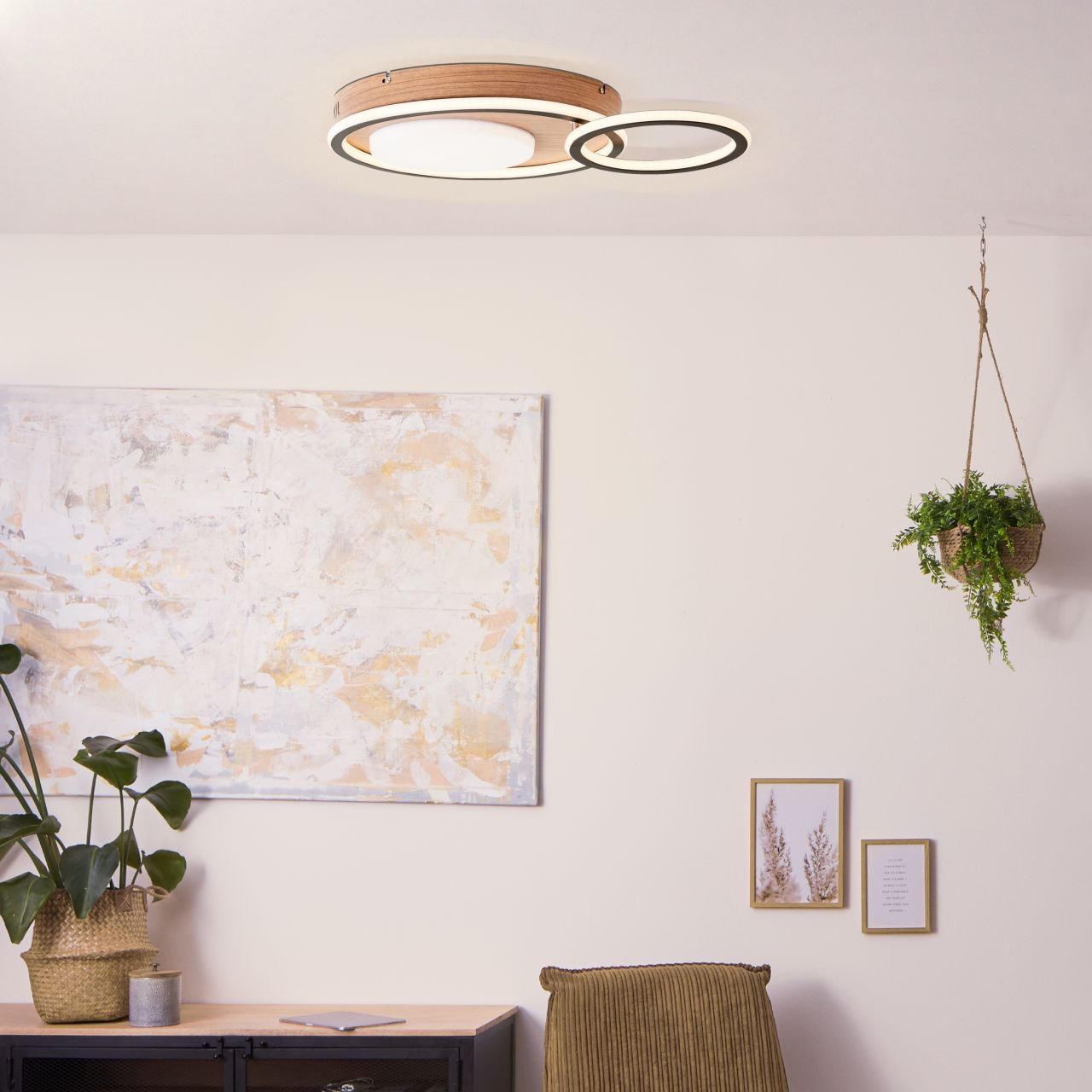 Brilliant LED Deckenleuchte »Karney«, 1 flammig, 40x57 cm, 5600 lm, warmweiß, schwenk- u. dimmbar, Aluminium, Holzoptik