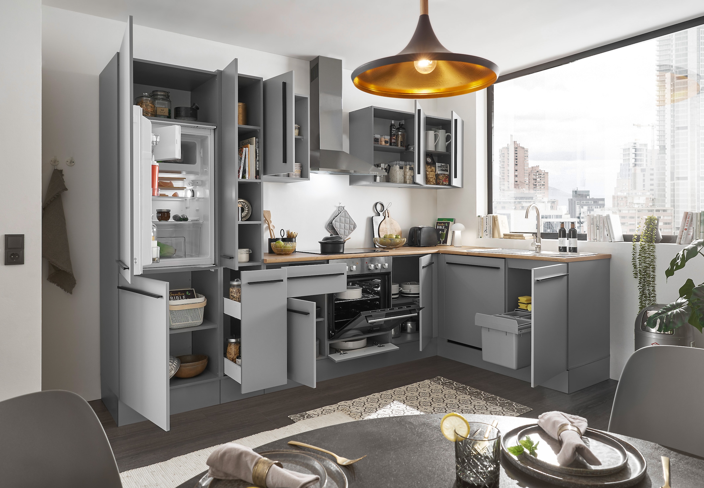 BASIC by Balculina Winkelküche »Denver, Küche BxHxT 310/115 x 211 x 60«, Breite 310 cm, wahlweise mit E-Geräten und Induktion