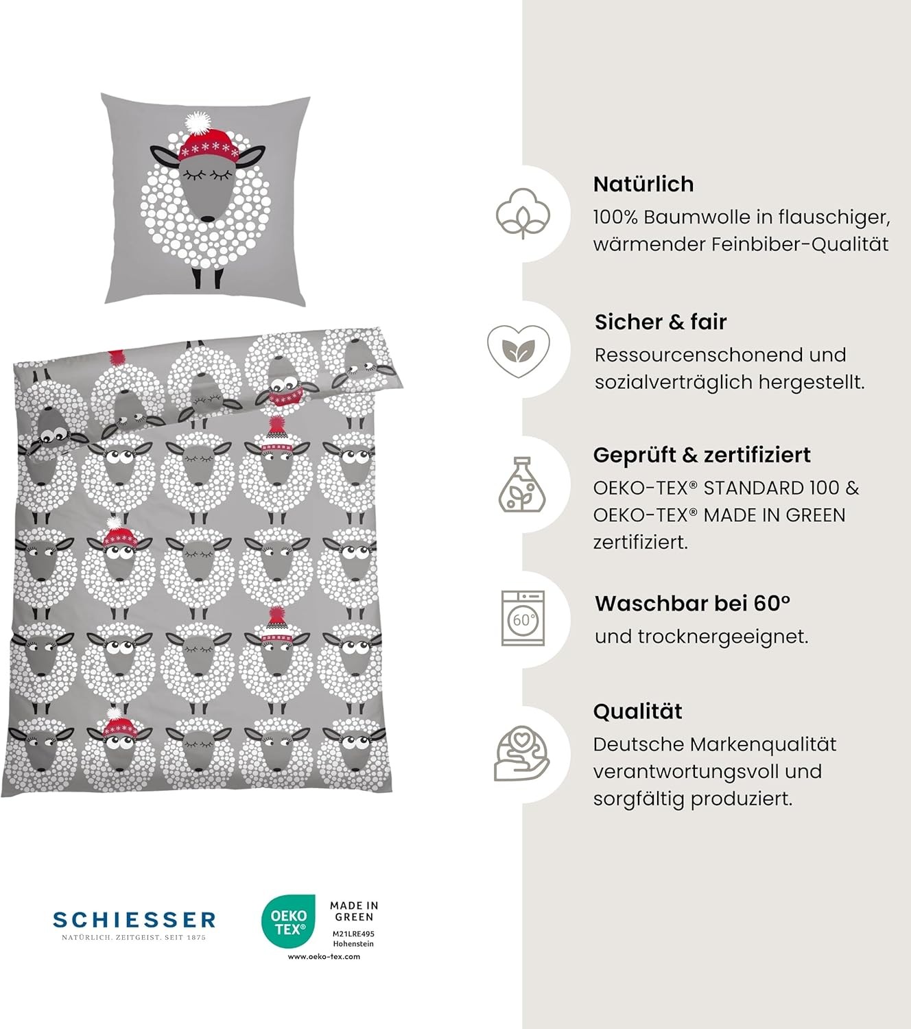 Schiesser Bettwäsche »Sippa aus weicher Baumwolle lädt zum Schäfchenzählen ein« 2 Stk. Made in Green