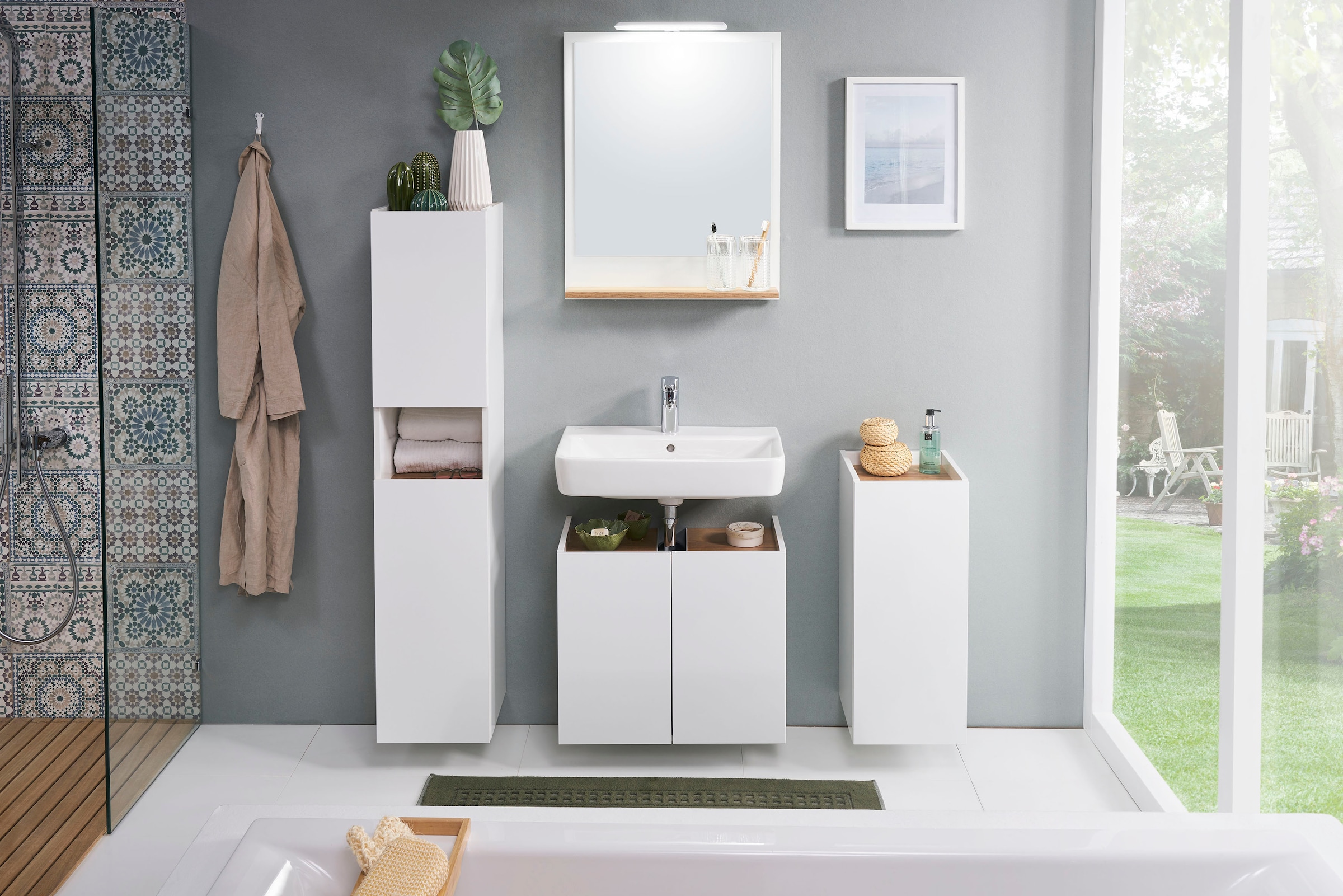 Saphir Unterschrank »Quickset 947 Badschrank mit 1 Tür, 1 Einlegeboden, 30 cm breit« Badezimmer-Unterschrank inkl. Türdämpfer, Weiß Glanz, grifflos