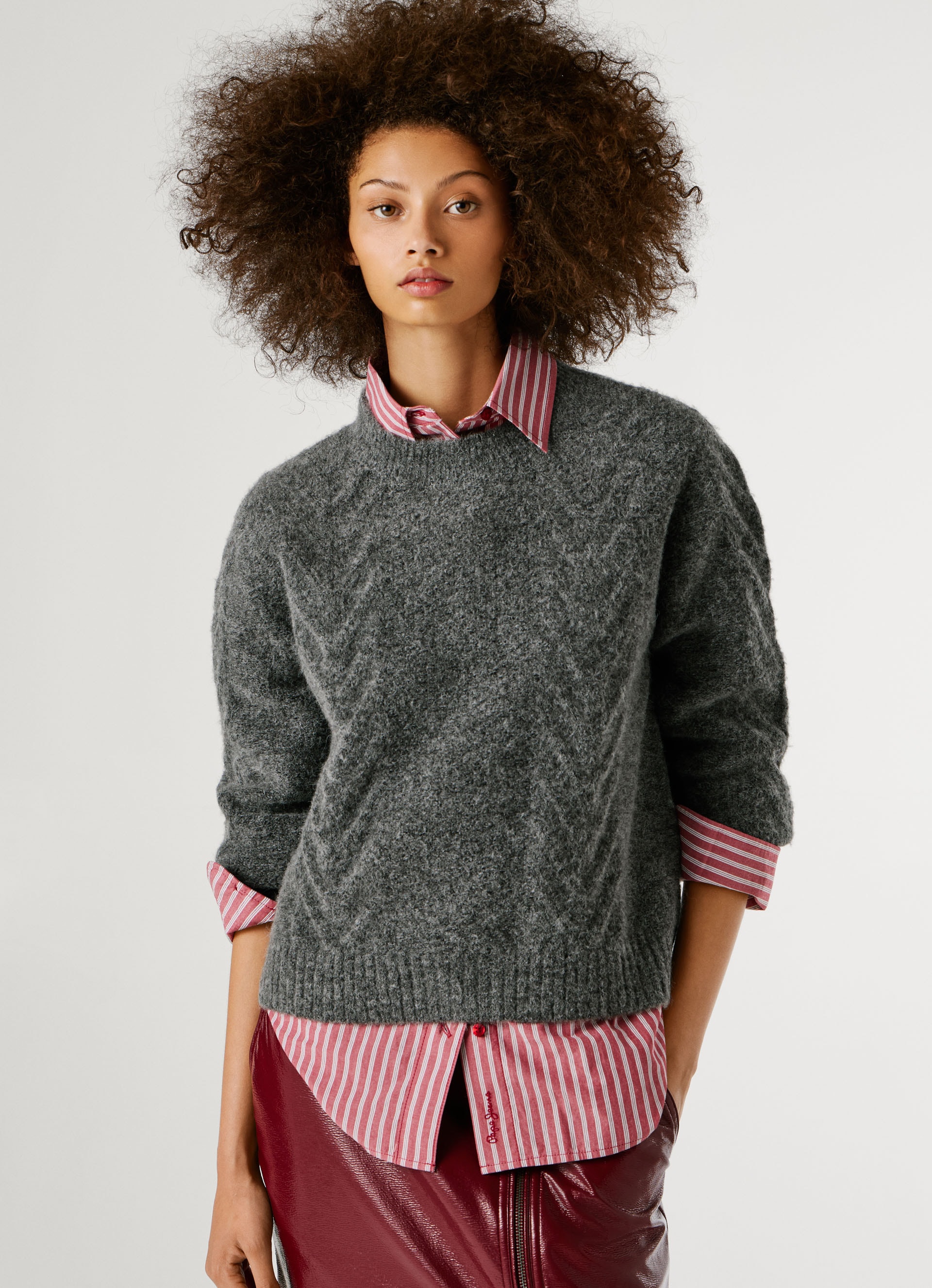 Pepe Jeans Strickpullover mit Zopfmuster und Woll-Anteil