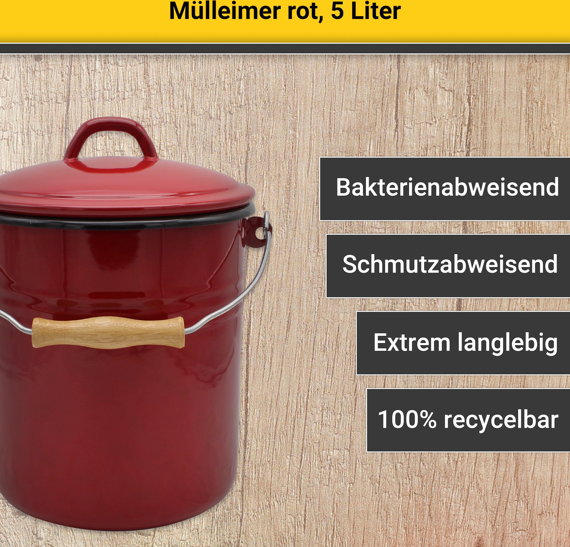 Krüger Mülleimer »Emaille Mülleimer mit Deckel«, schnitt- / kratzfeste Oberfläche, bakterienabweisend, extrem langlebig