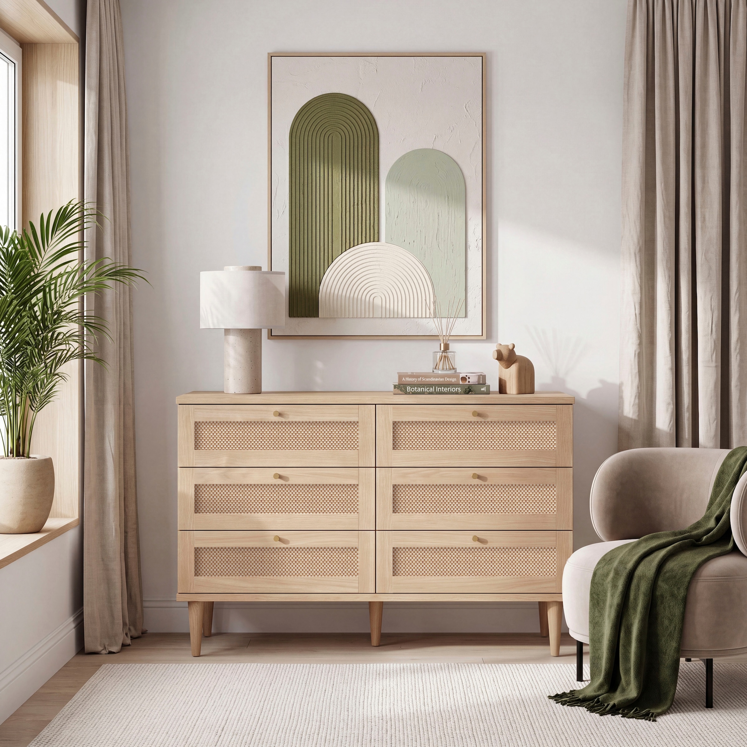 OTTO home Kommode »ELLIAN mit Wiener Geflechtoptik, 6 Schubkästen« Holzfüße, Metallgriffe, Made in EU, viel Stauraum