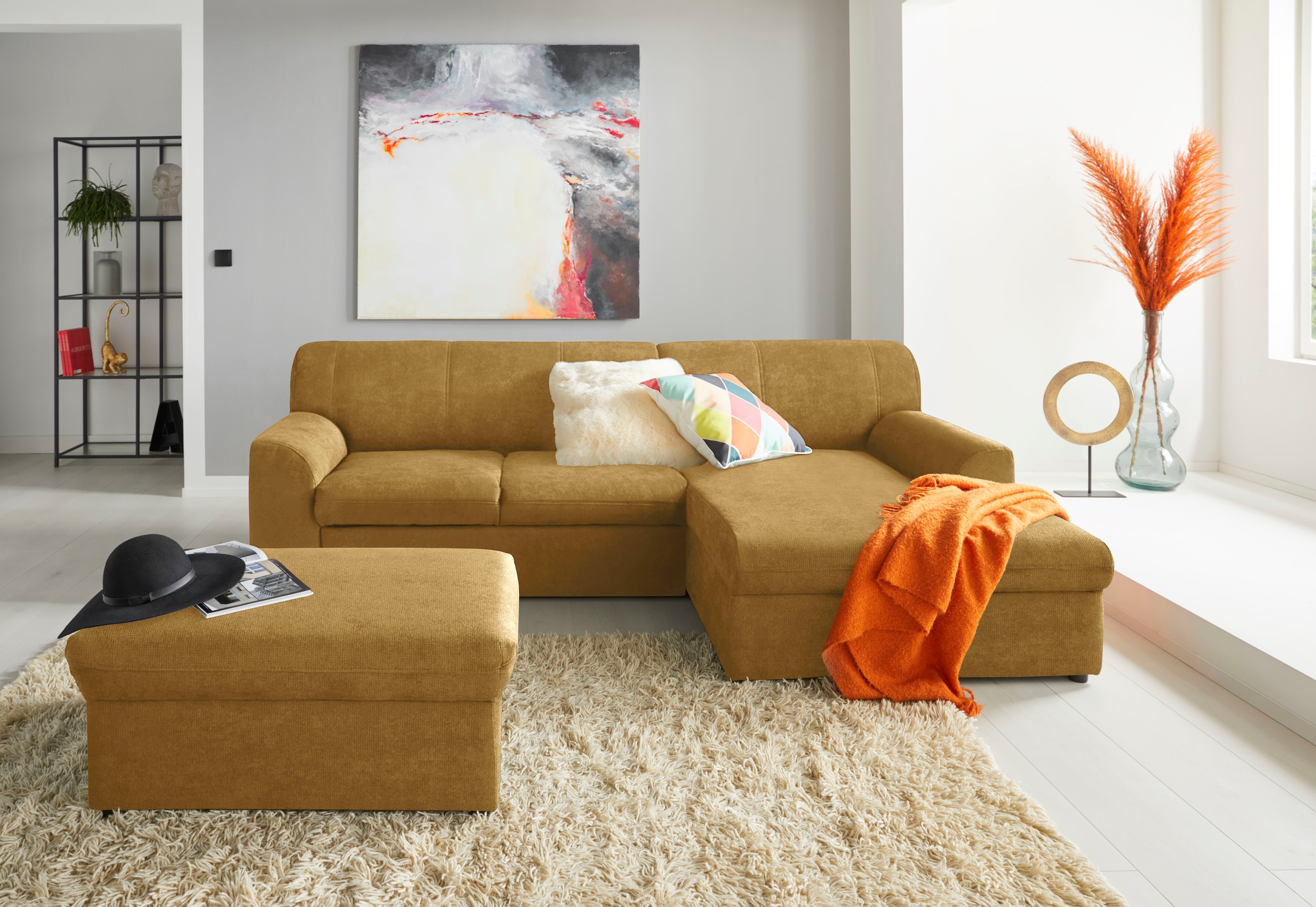 DOMO collection Ecksofa »Topper, elegant und zeitlos, kompaktes Stellmaß 245/155cm, L-Form«, mit Recamiere, wahlweise mit Schlaffunktion