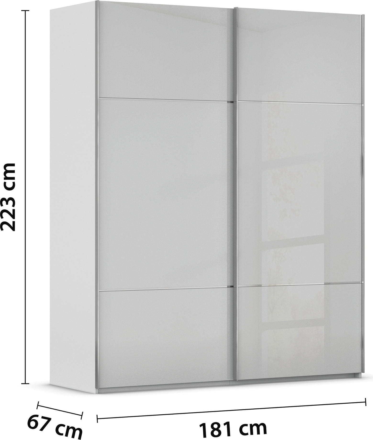 rauch Schwebetürenschrank »Kleiderschrank Schrank Garderobe Schlafzimmerschrank SCALE-TRIO«, edle dreigeteilte Front mit 2 Zierleisten Glasfront MADE IN GERMANY