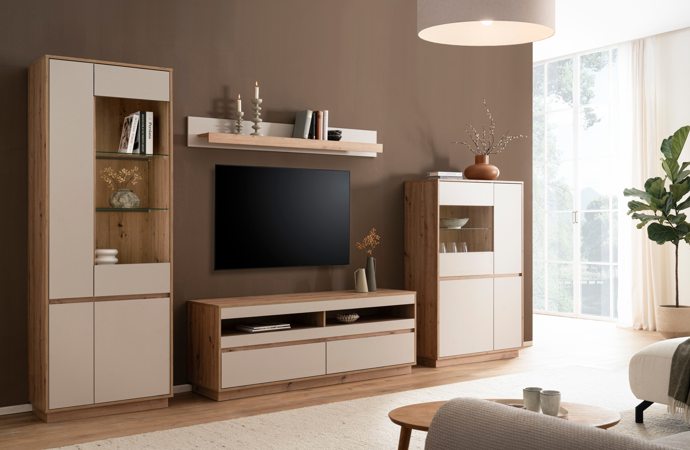 Home affaire Wohnwand »Sonora, moderne Anbauwand, Komplettset in Kaschmir/Eiche« Komplett-Set, 4 Stk. tlg.