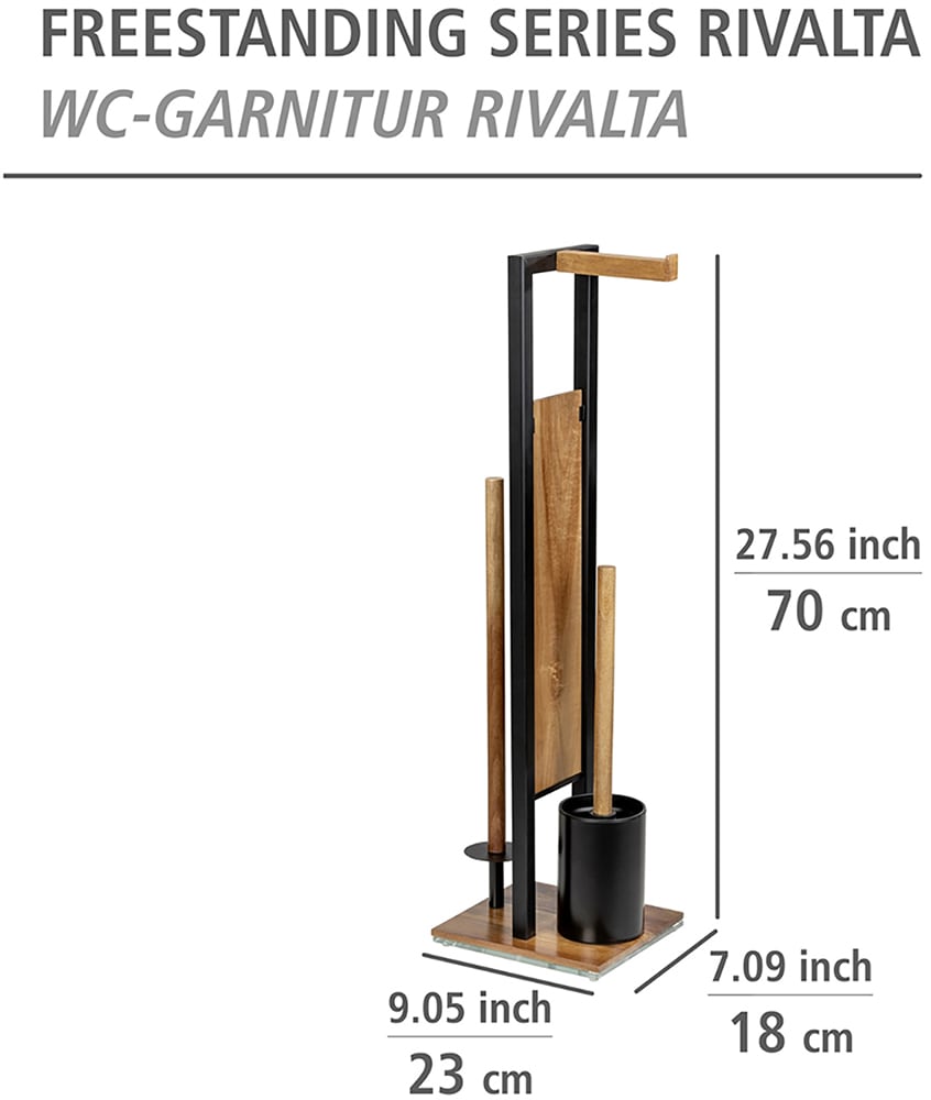 WENKO WC-Garnitur »Modell Rivalta Acacia«, aus Metall, integrierter Toilettenpapierhalter und WC-Bürstenhalter, Akazienholz