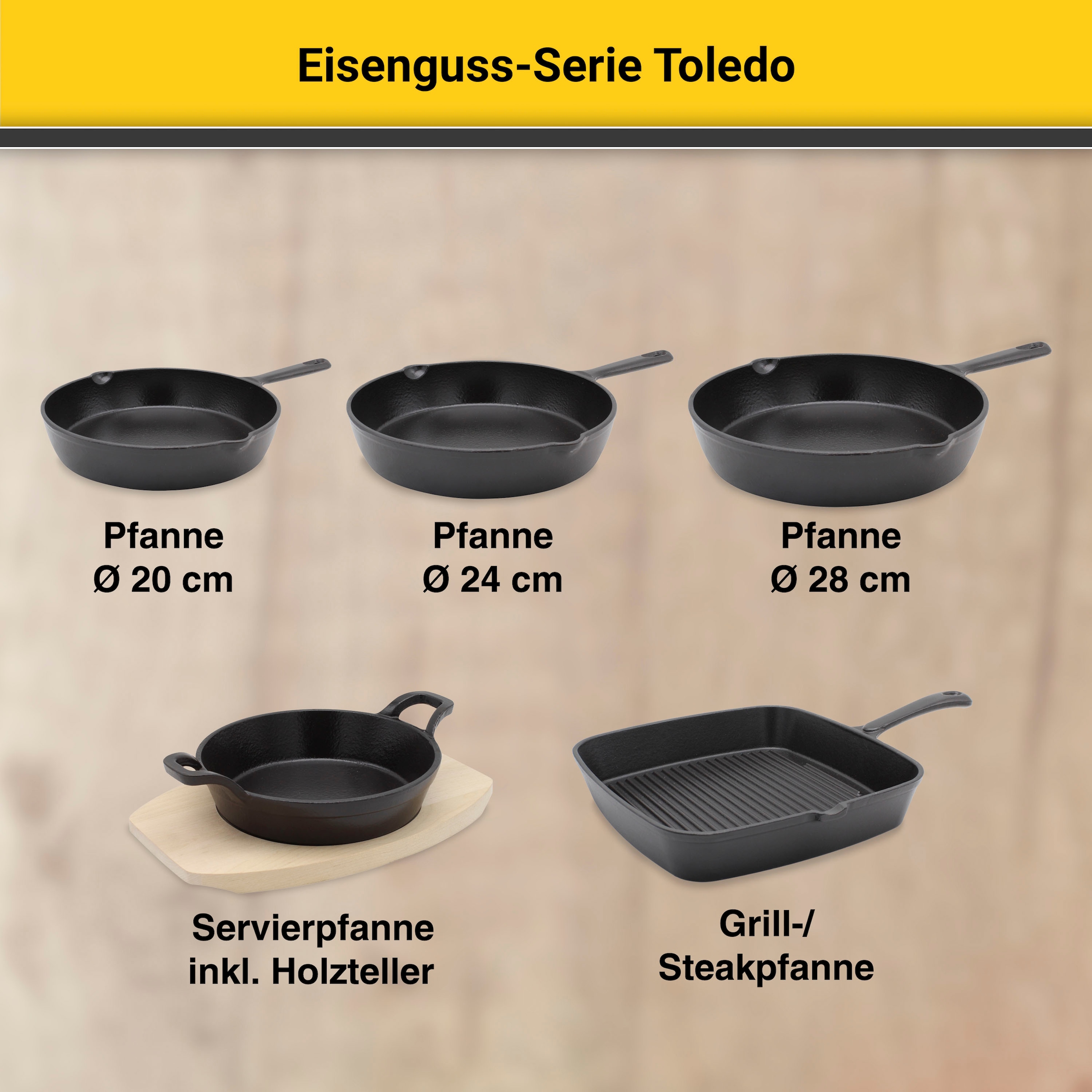 Krüger Bratpfanne »Einsenguss Pfanne TOLEDO«, Gusseisen, (1 tlg.), für Induktions-Kochfelder geeignet