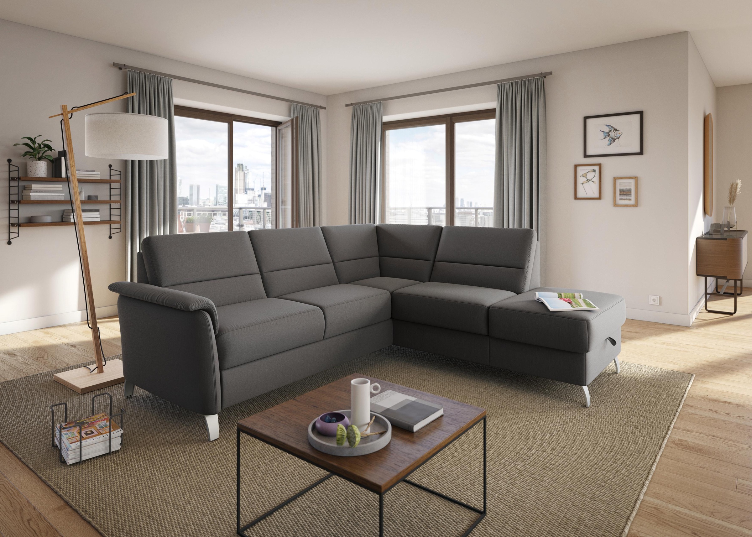 sit&more Ecksofa »Palmera L-Form«, Federkern, wahlweise mit Bettfunktion und mit/ohne Stauraum